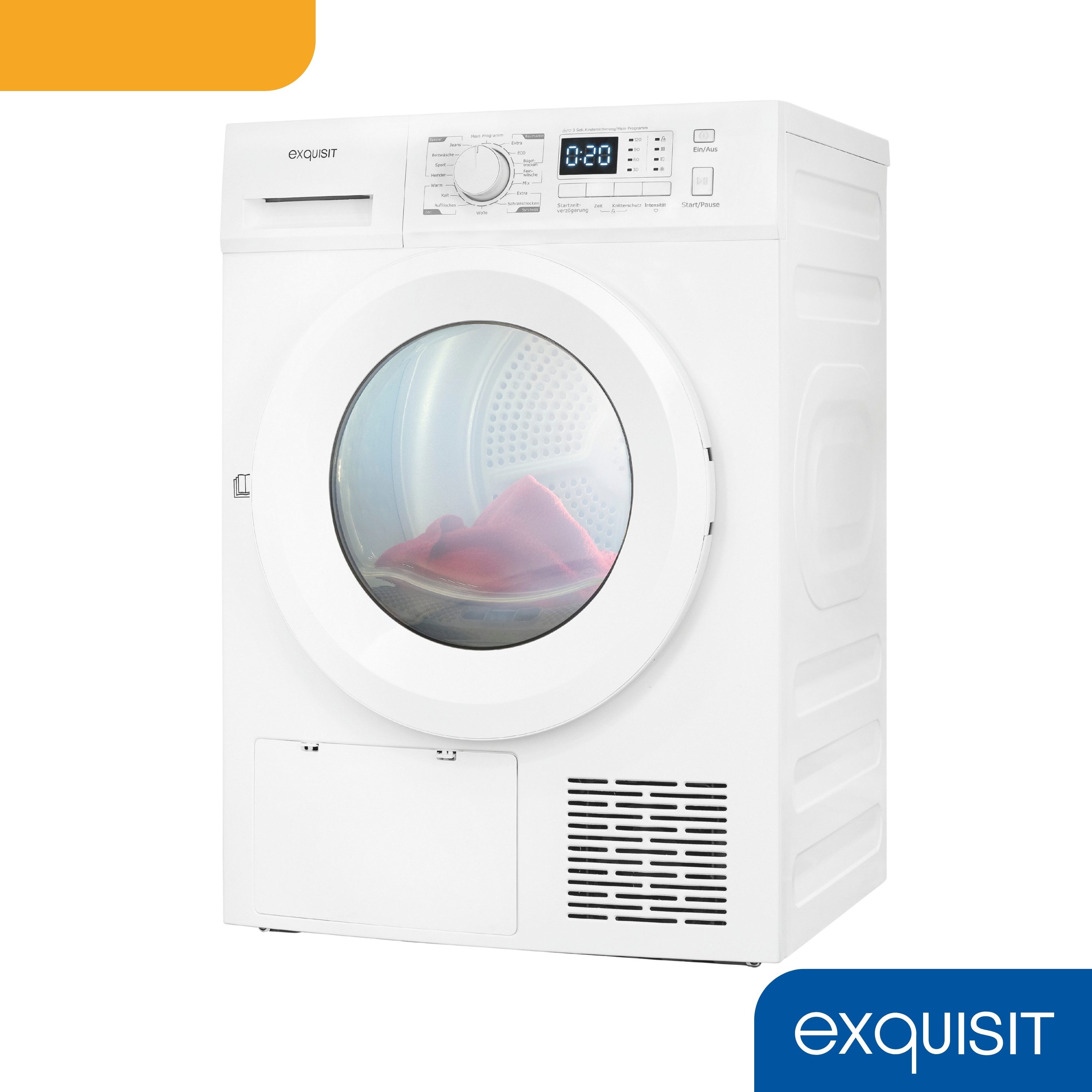 exquisit Wärmepumpentrockner TWP701-030E weiss, 7 kg, 16 Programme, Restlaufzeitanzeige, Knitterschutz, LED-Licht