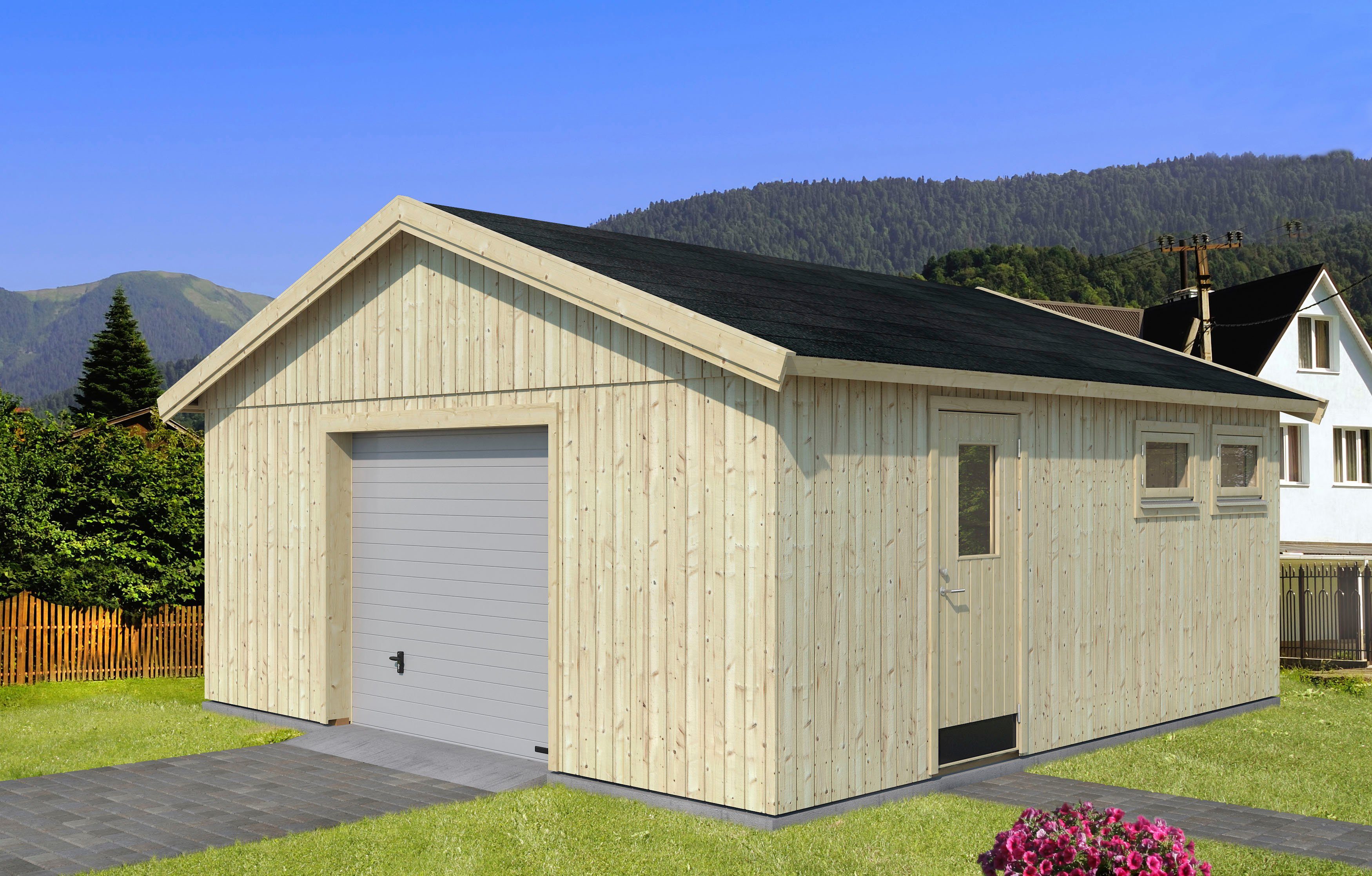 Palmako Garage Andre, BxTxH: 603x622x337 cm, mit Sektionaltor, naturbelassen