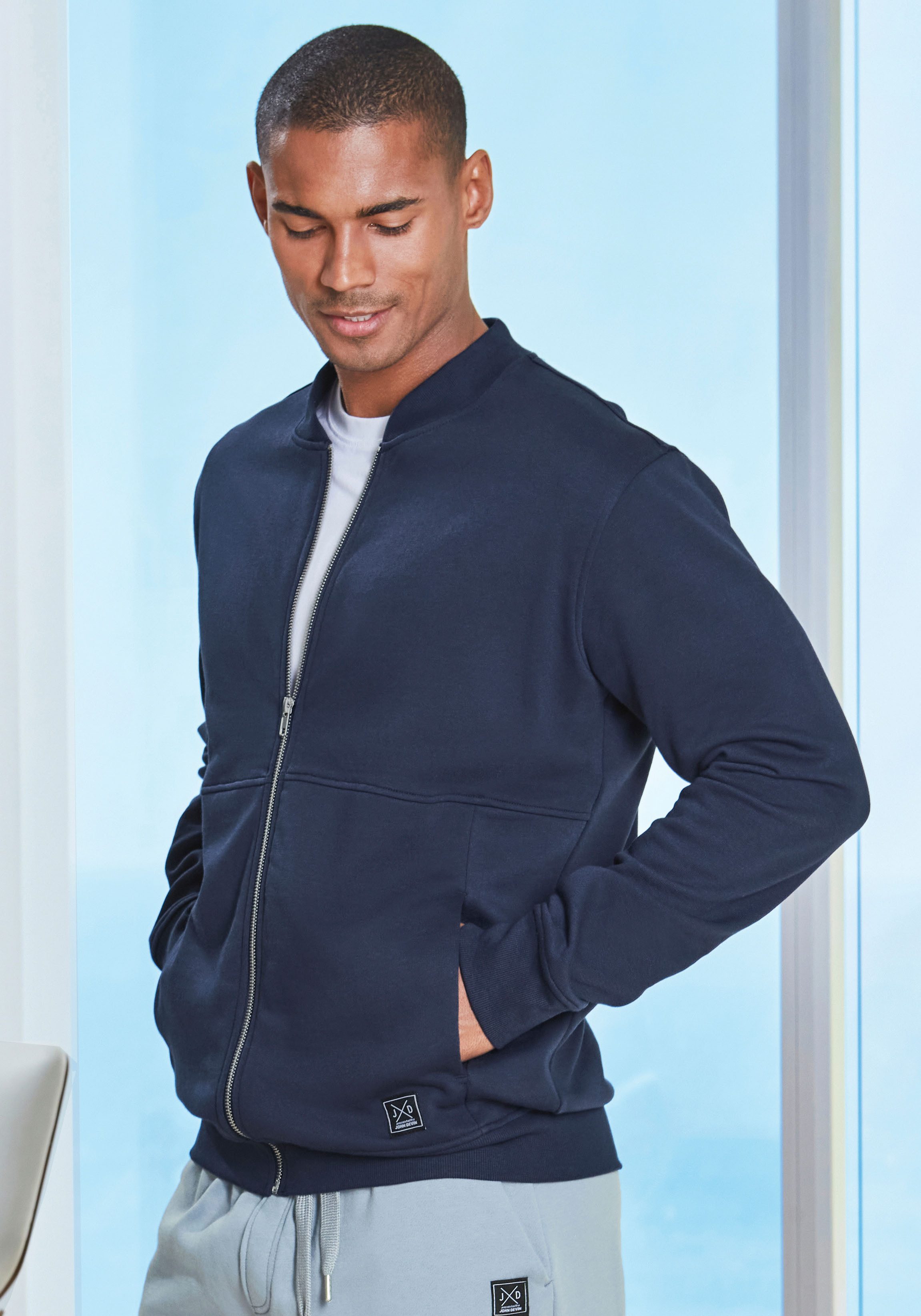 John Devin Sweatjacke mit modischer Teilungsnaht Langarm, Sweatjacke mit Reißverschluss und Rundhals, Baumwollmischung