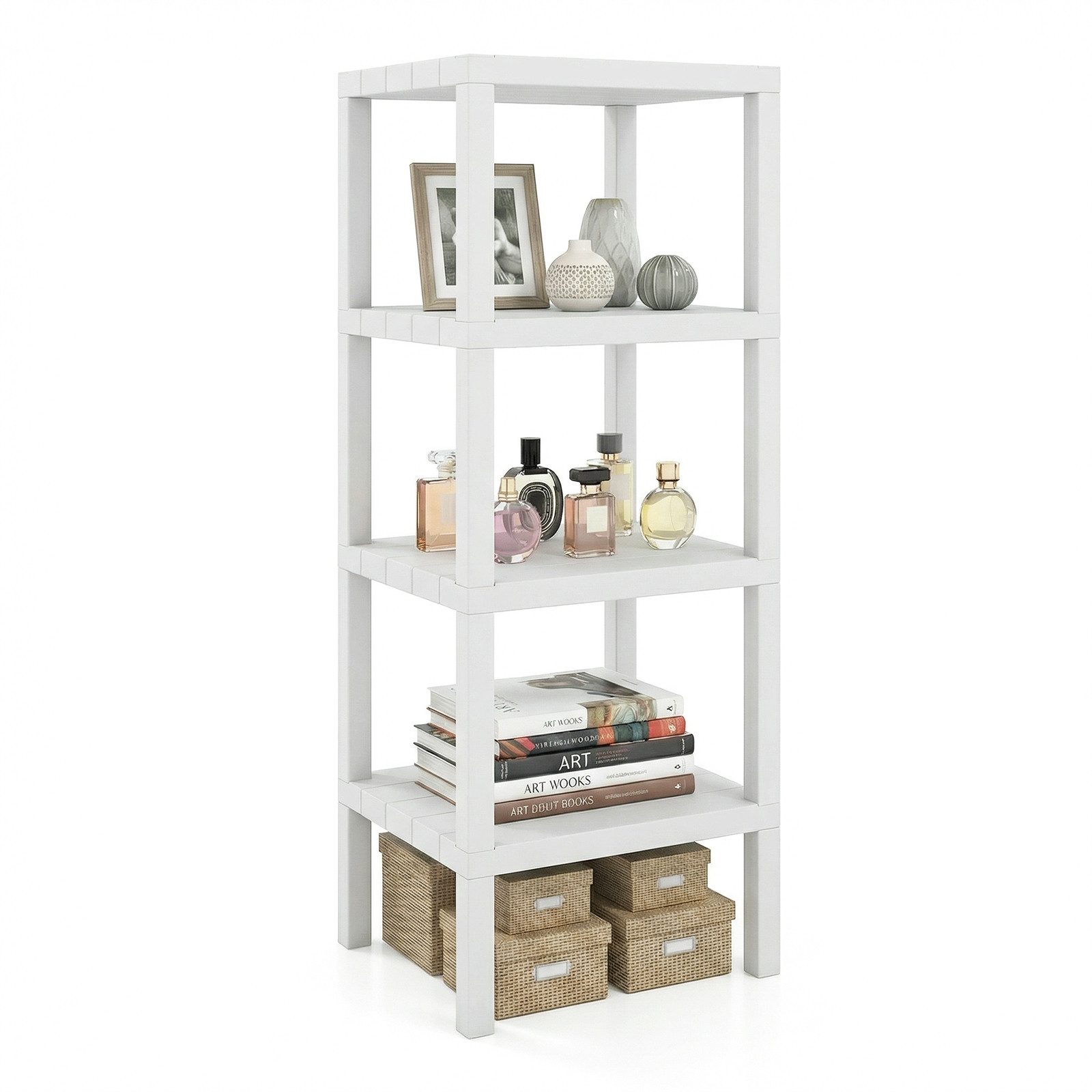 COSTWAY Badregal stehend schmal Standregal Kunststoff, 4 stufig 38x32,5x99cm