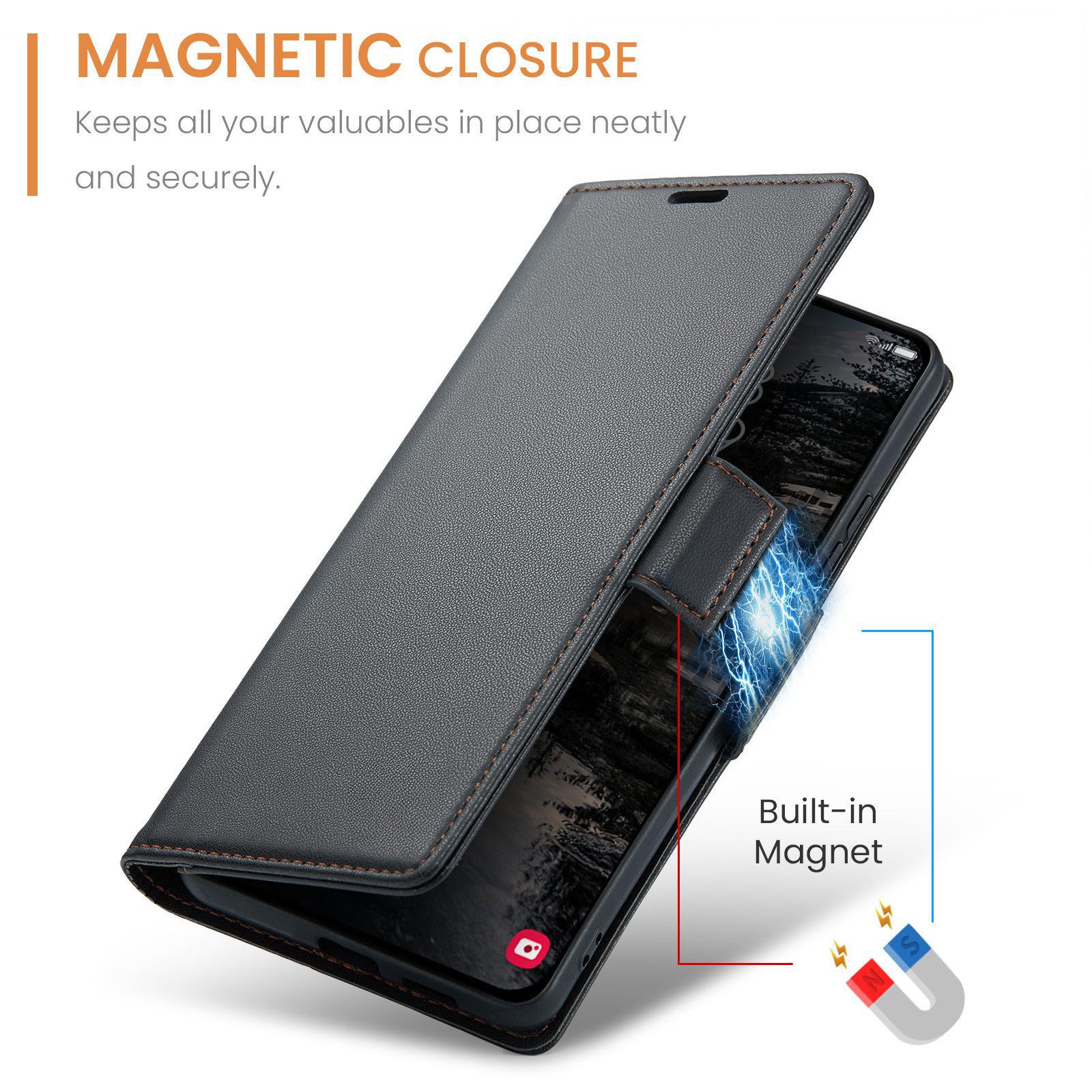 CLM-Tech Handytasche für Xiaomi Redmi Note 15 Pro 5G 6,83 Zoll PU Leder Klapphülle (schwarz, 1-tlg., Flip Case inklusive Standfunktion und Kartenfächer), Magnetverschluss, RFID-Blockierung