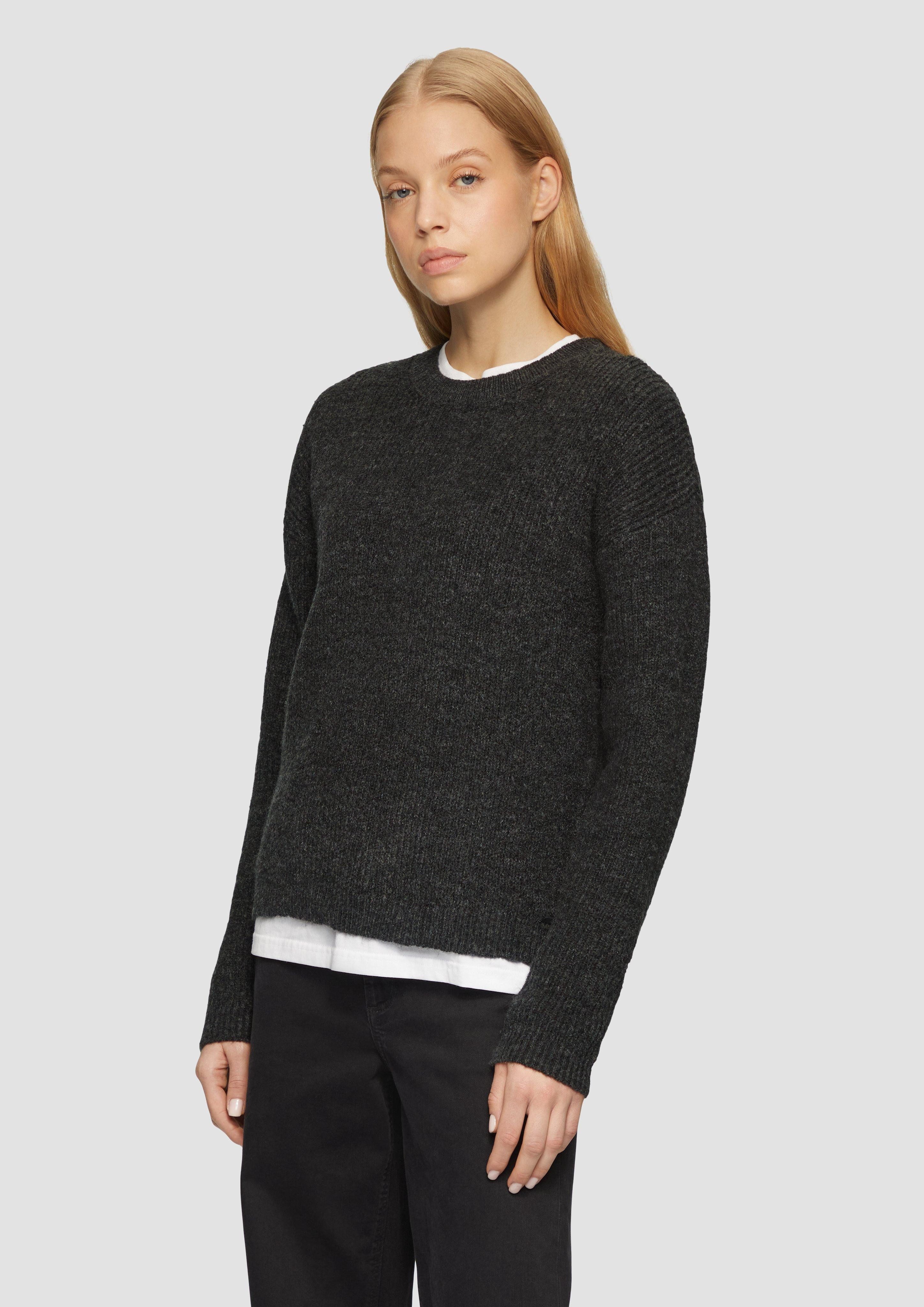 QS Strickpullover Melierter Strickpullover mit überschnittenen günstig online kaufen