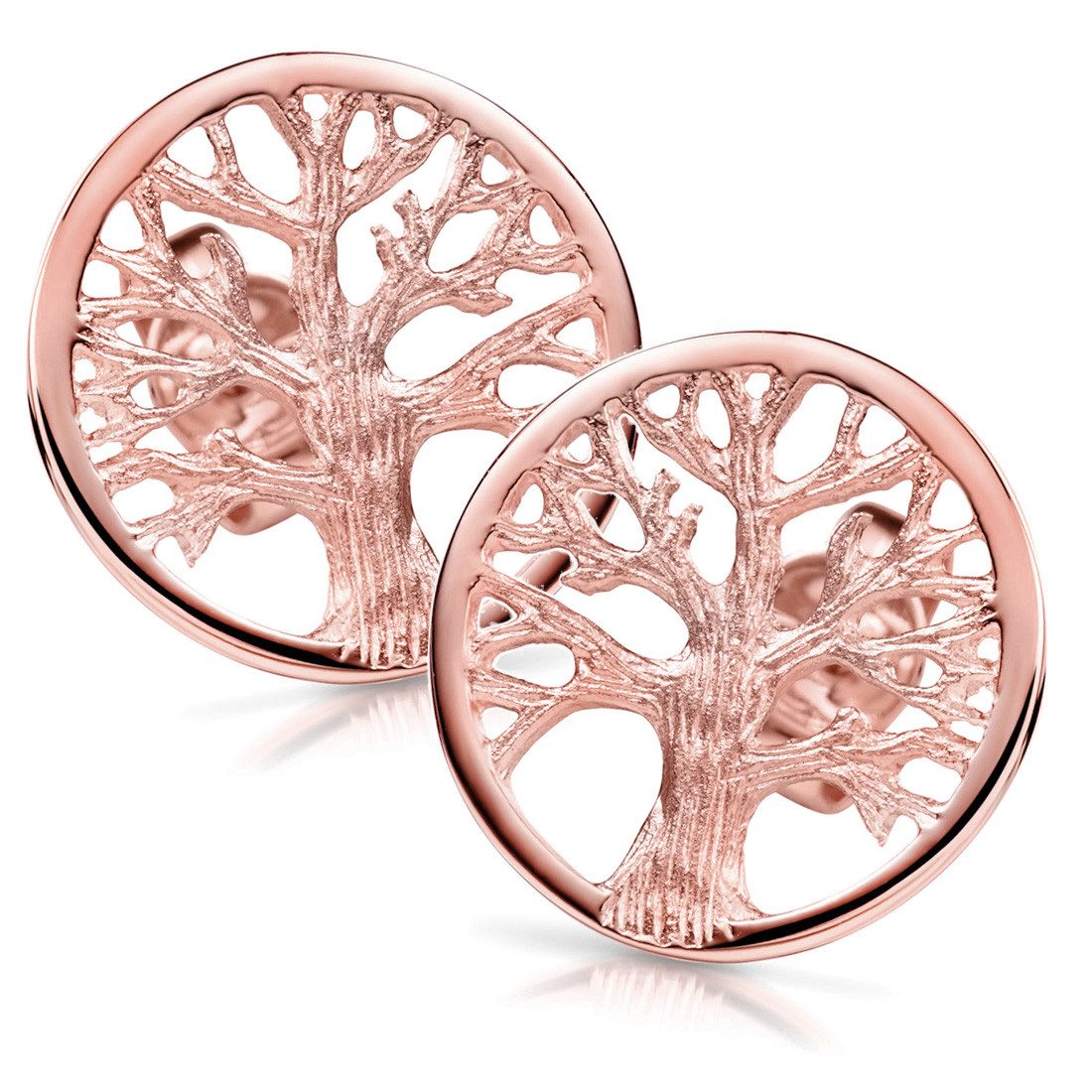 Materia Paar Ohrstecker Lebensbaum / Baum des Lebens 14mm SO-387, 925 Sterling Silber, Rosevergoldung