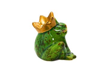 Dekohelden24 Gartenfigur Lustiger Deko-Frosch mit goldener Krone/ Froschkönig, aus Keramik, in