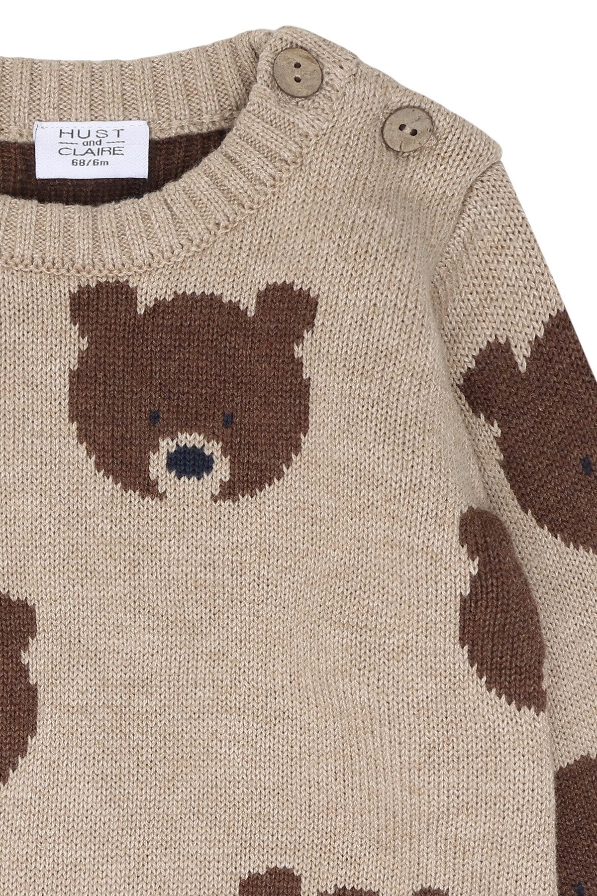 Hust & Claire Strickpullover HCPilou Bear (1-tlg) HCPilou Bear Jungen-Strickpullover Beige Melange mit Bärenmuster