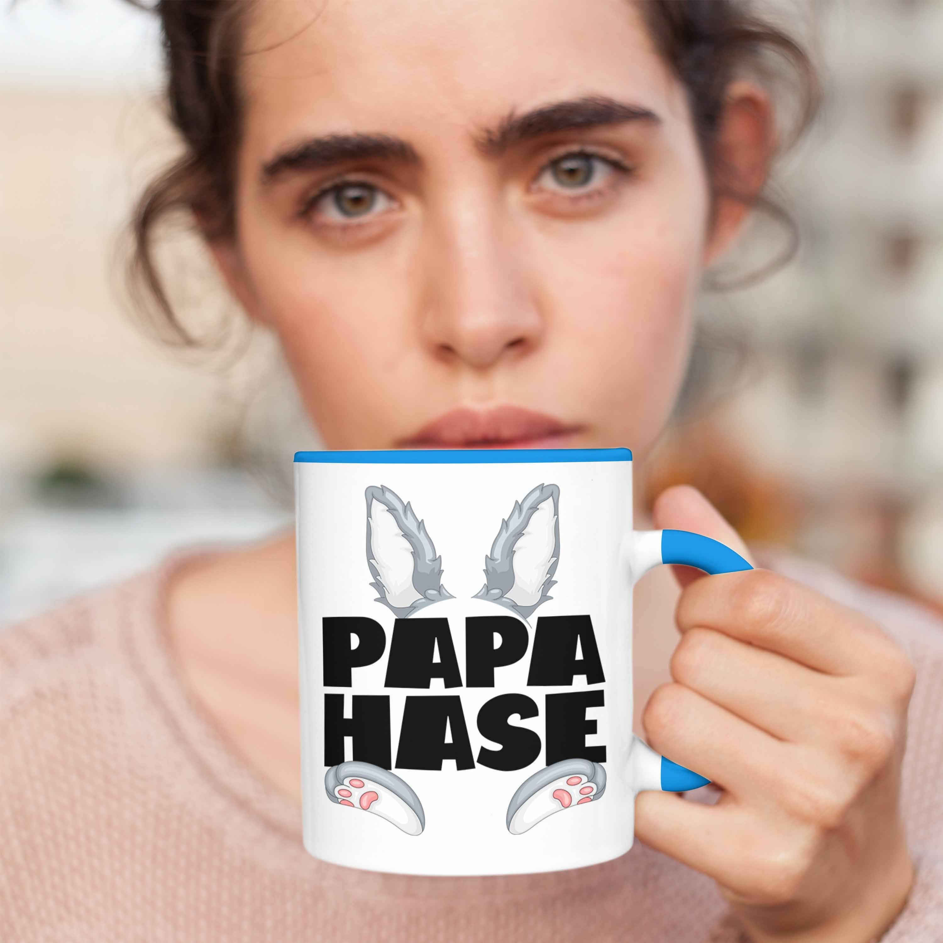 Geschenkidee Tasse Trendation Hase für Geschenk Hasen-Vater Be Tasse Papa Kaffee-Becher Blau