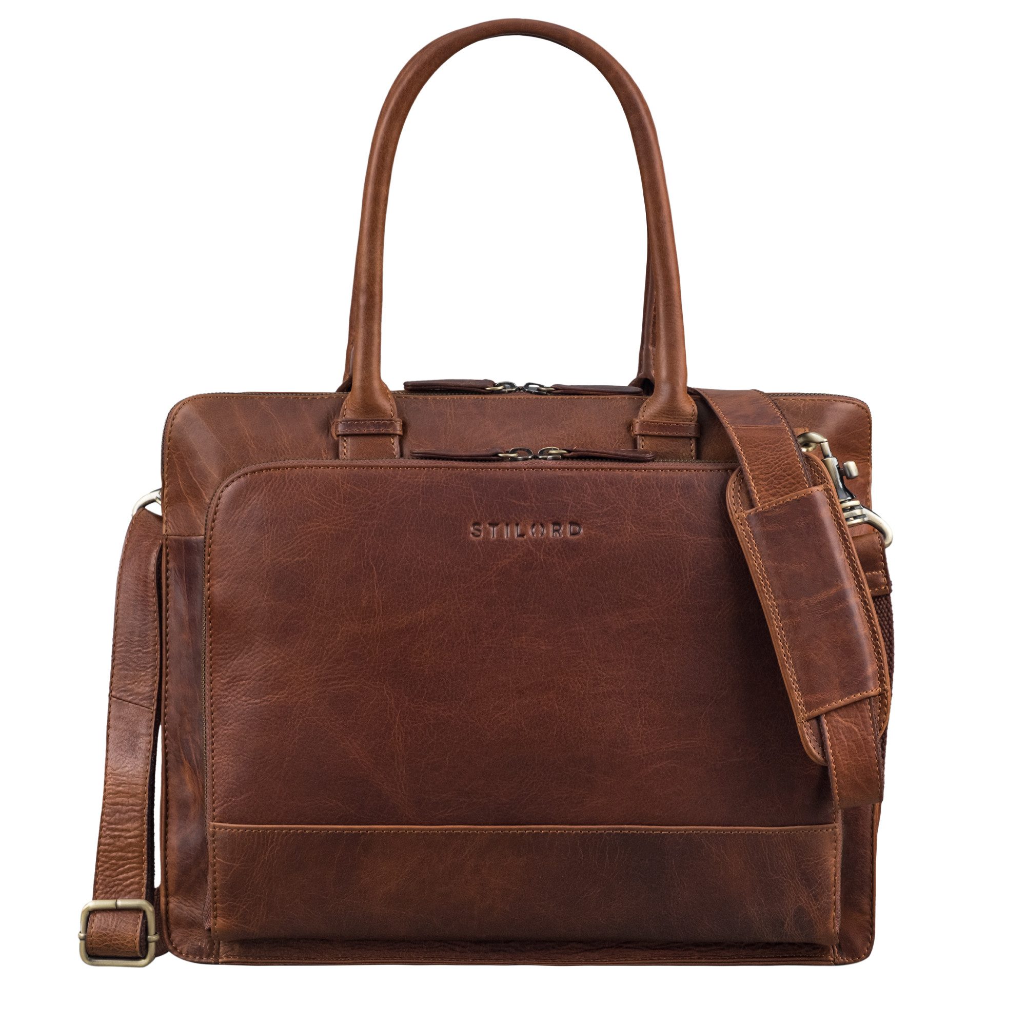 STILORD Laptoptasche "Nola" Shopper Tasche Damen Leder Groß Laptoptasche 13.6 Zoll