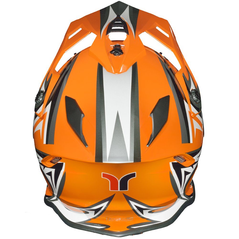 rueger-helmets Motorradhelm Bluetooth Intercom Sprechanlage Headset T-Com Klapphelm Jethelm Crosshem Integralhelm RX-968COM Orange/V-RCK XS Crosshelm