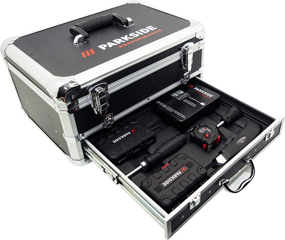 PARKSIDE PERFORMANCE® Akku-Bohrschrauber 20V Akku Bohrschrauber Set PBSAP 20-Li inkl. 2 Akkus und Metallkoffer, 20 V, max. 2100 U/min, Integrierte LED-Arbeitsleuchte