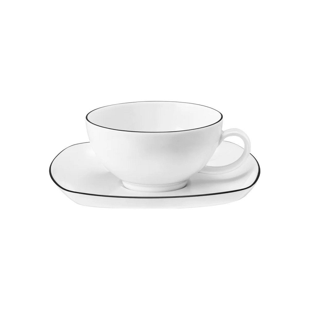 Seltmann Weiden Becher Seltmann Weiden Lido Black Line eckig Teetasse 0,2 l + Untertasse 2, Porzellan