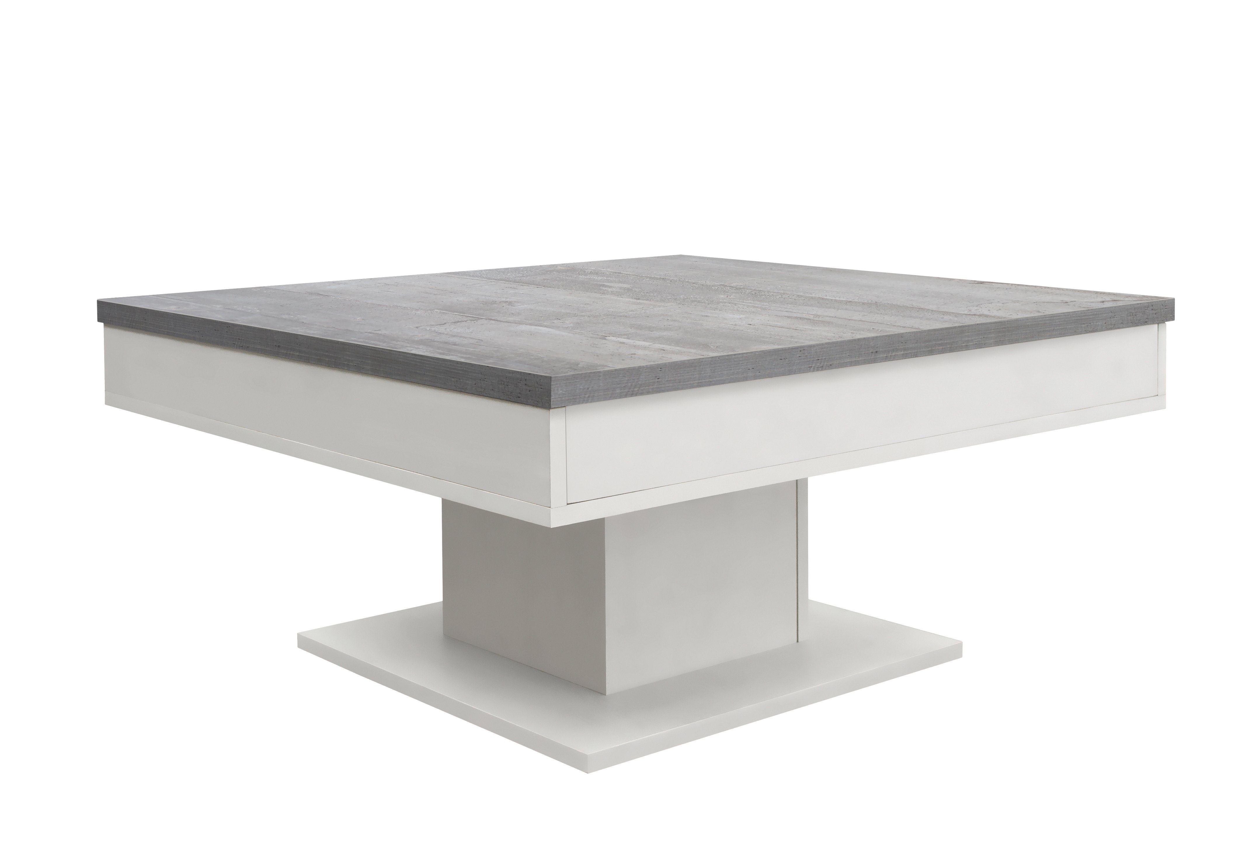80x40x80cm, Abnehmbare Stauraum und SKS-Online Granny Couchtisch - Funktionstisch beton / weiß Multifunktional, Verschiebbare matt Oberplatte,