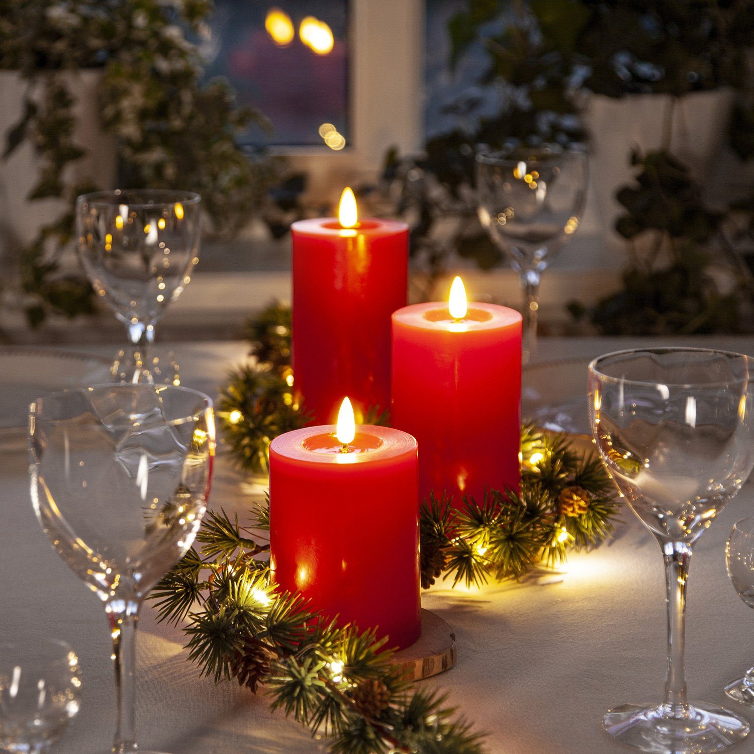 MARELIDA LED-Kerze LED Kerzenset LINA Echtwachs flackernd Wachsspiegel Time günstig online kaufen