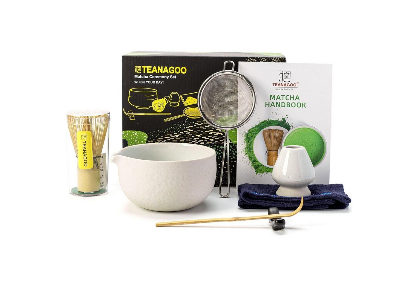 LuxusKollektion Teeservice Japanisches Matcha Tee-Set 7-teilig Bambus Keramik Grau