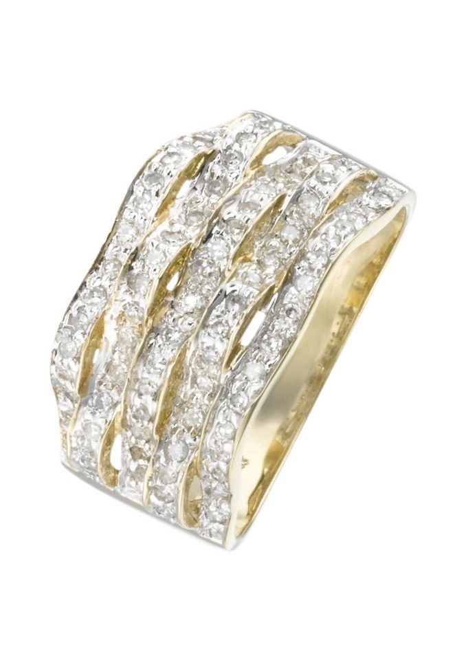 Firetti Goldring Schmuck Geschenk Gold 333 Diamantring Wellen glitzernd, mit Diamanten