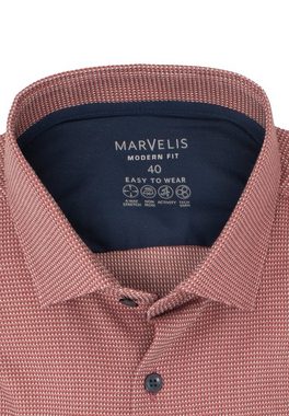 MARVELIS Businesshemd Easy To Wear Hemd - Modern Fit - Langarm - Struktur - Rot 4-Wege-Stretch