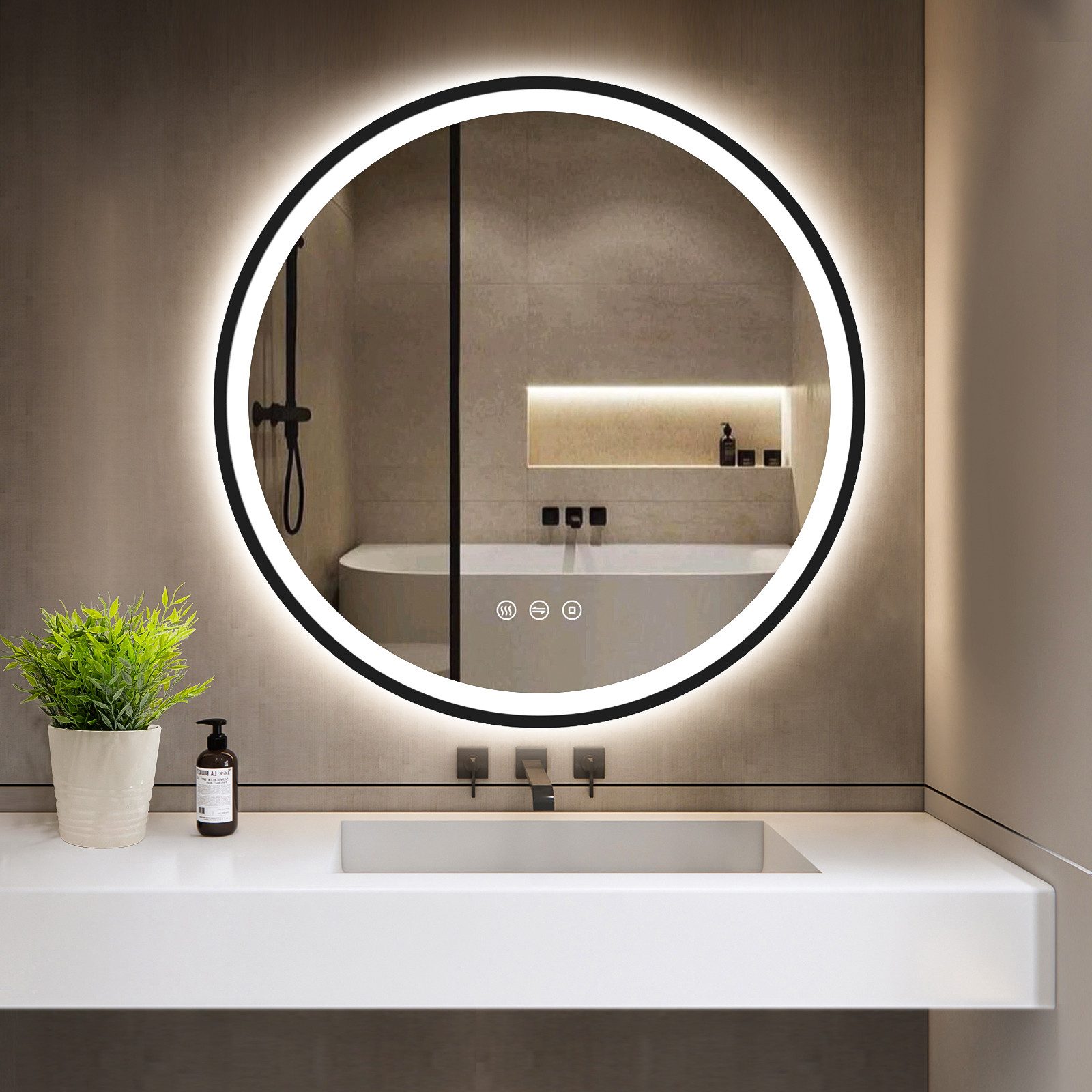 GIMBELEN Badspiegel LED Runder mit Beleuchtung, dimmbar, 3 Lichtfarben (1-S günstig online kaufen