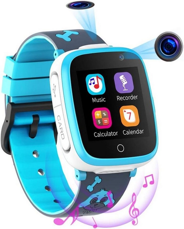 Fitonme Smartwatch (1,54 Zoll, SIM-Karte), Kinder mit 2 Kameras SOS  Zwei-Wege-Anruf HD 7 Puzzlespiele 3-12 Jahre