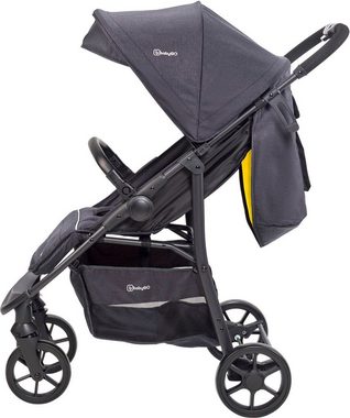 BabyGo Kombi-Kinderwagen Style - 3in1, schwarz/senfgelb, inkl. Babyschale mit Adaptern u. Wickeltasche