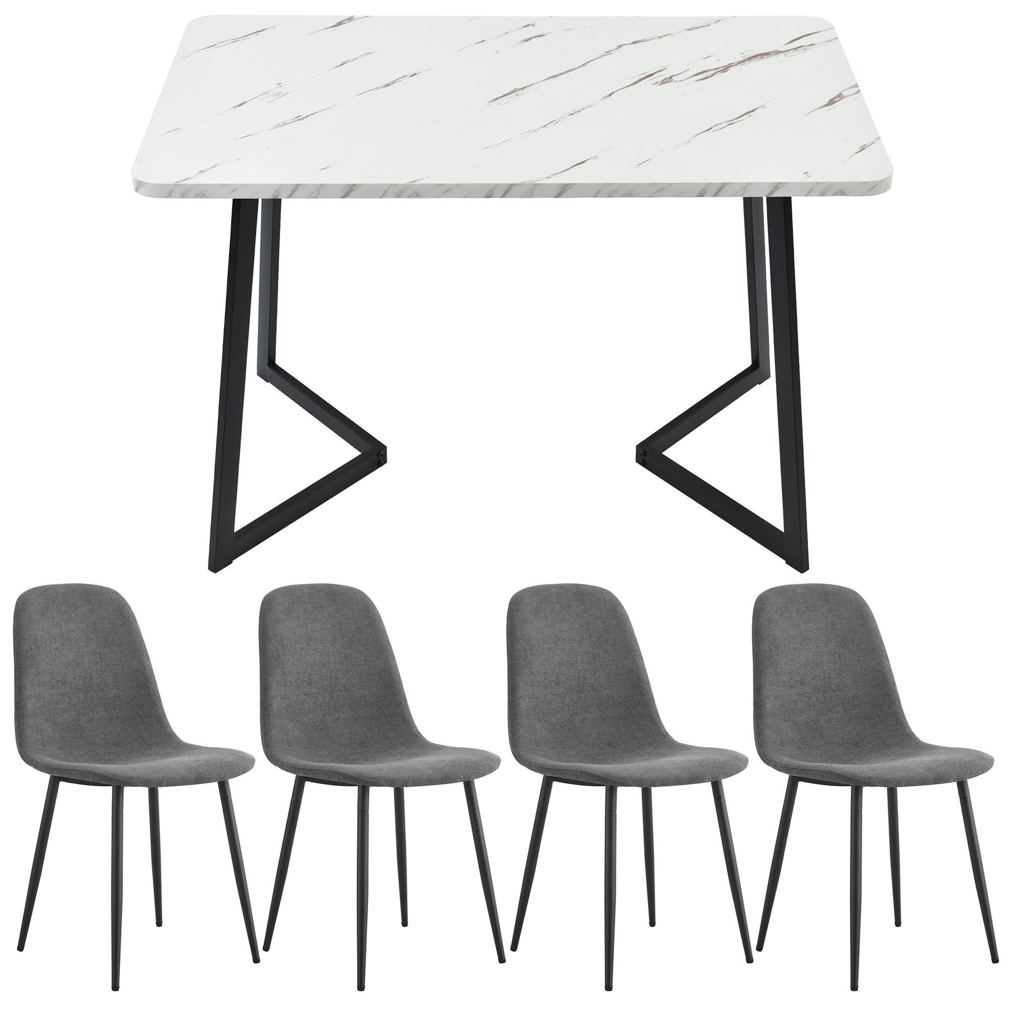 Essgruppe, (5-tlg., 117x68 cm Esstisch mit 4x Stühlen), Küchentisch Set, Leinen Esszimmerstuhl, Metallbeine