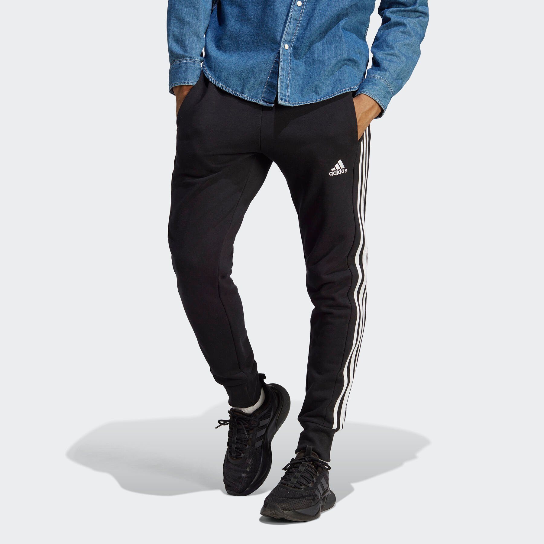 adidas Sportswear Sporthose ESSENTIALS FRENCH TERRY TAPERED CUFF 3STREIFEN HOSE (1-tlg) Black / White