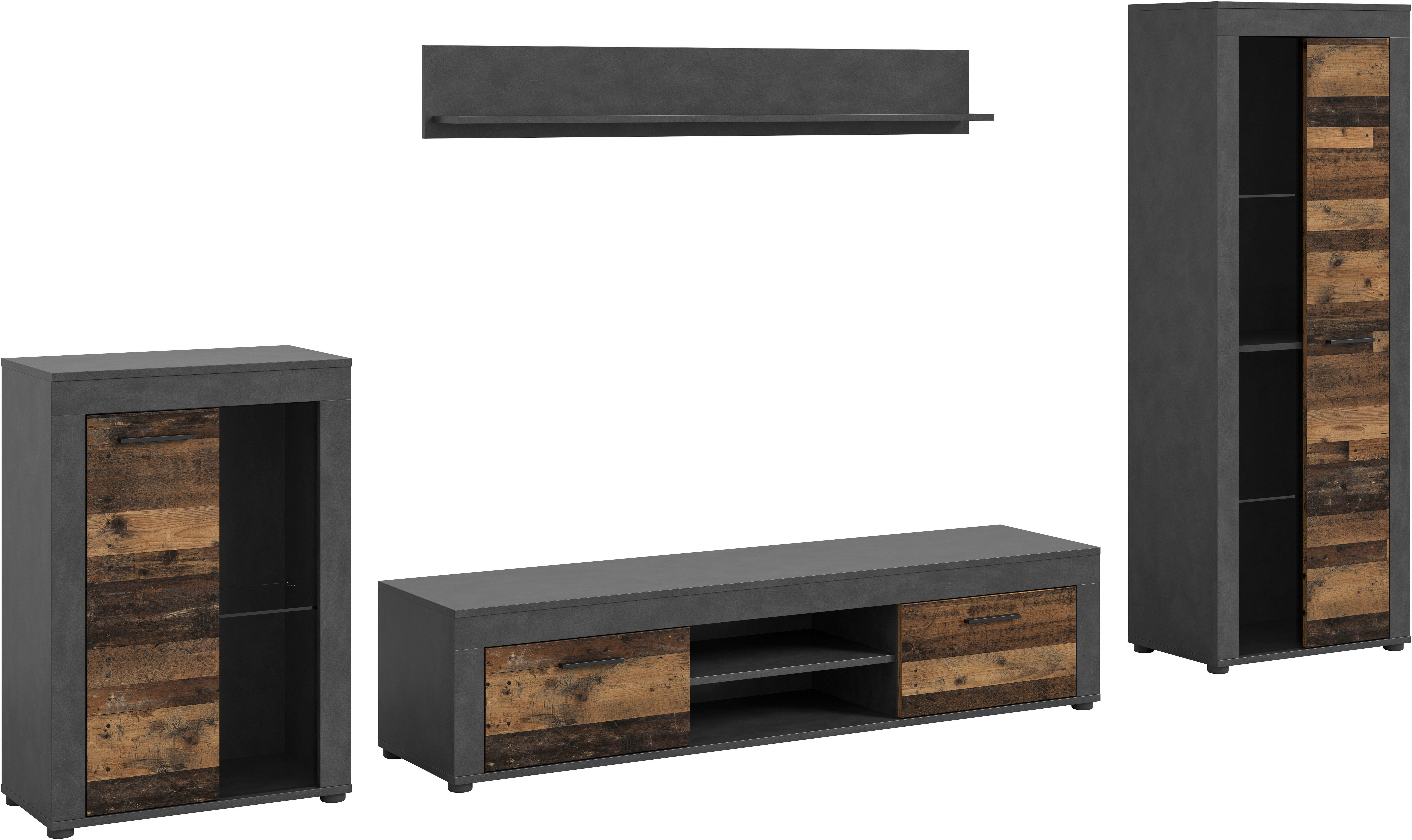 INOSIGN Wohnwand Aosta, 4-tlg., best. aus: Vitrine, Lowboard, Wandboard & Vitrine hoch, (4-St), Wohnwand, Kombination, Anbauwand, Мебель Set, Schrankwand, Мебель Kombi