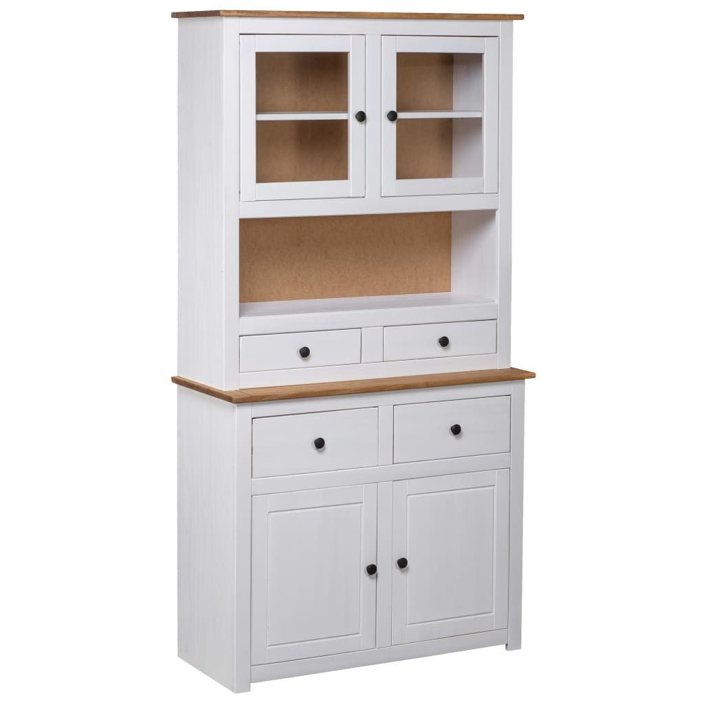 furnicato Highboard Rustikale Anrichte aus massivem Kiefernholz, 93 x 40,5 x 180 cm (1 St), Buffetschrank mit 4 Schubladen, 2 Türen und 2 Glastüren für Wohnraum