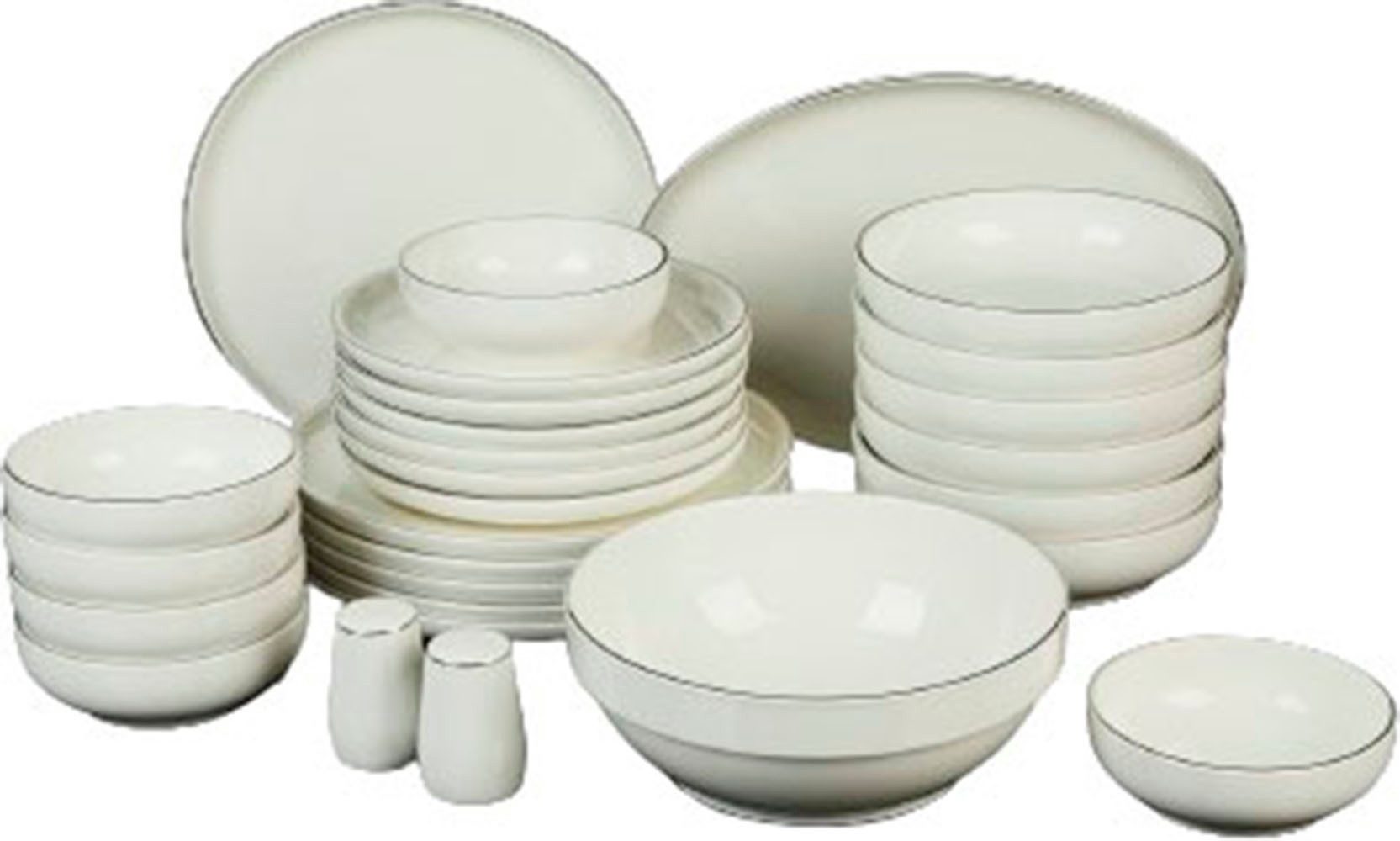 Mulex Geschirr-Set Milan (27-tlg), 6 Personen, Porzellan, mit Silberrand, jedes Teil ein Unikat