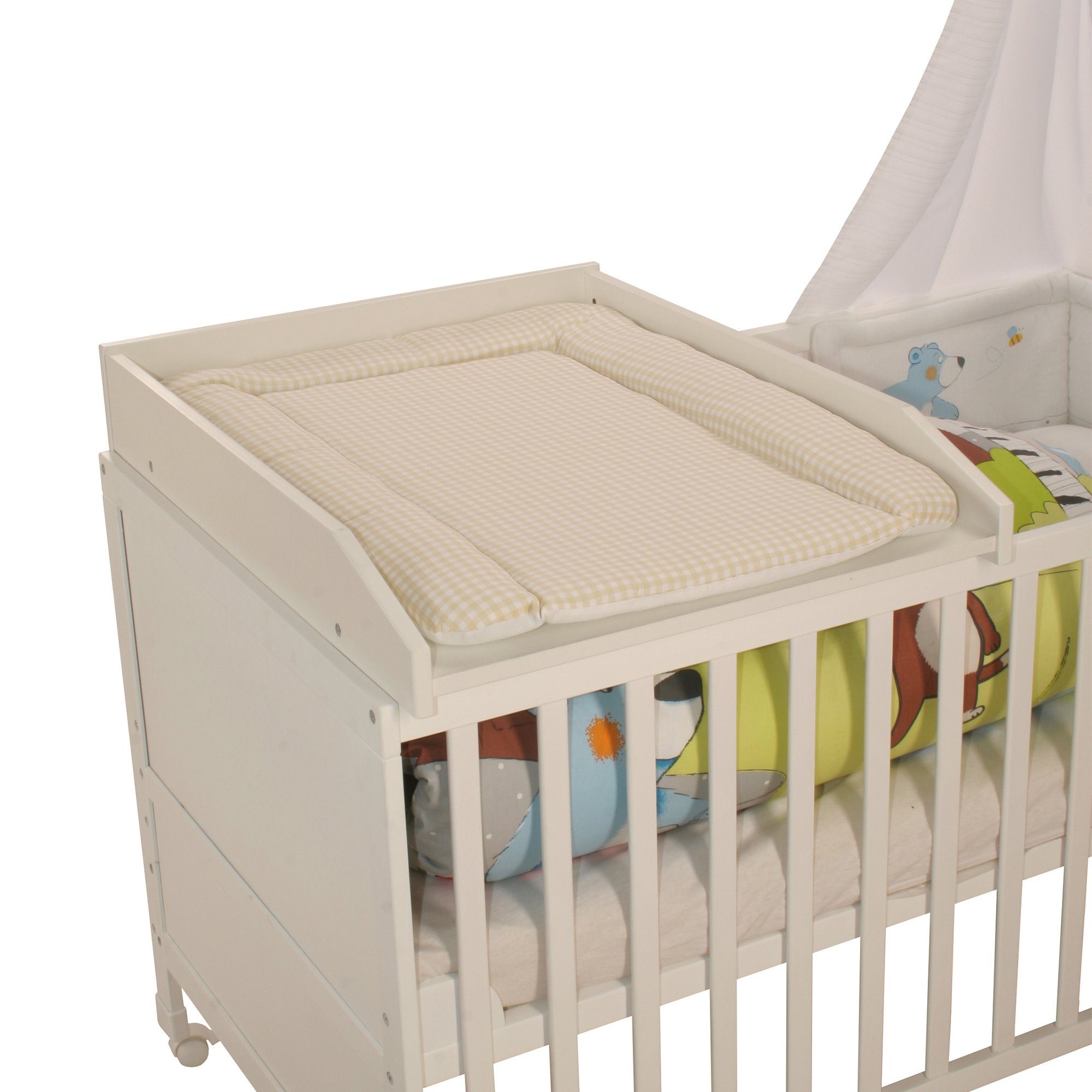 roba® Wickelplatte inkl. Wickelauflage "Vichy beige", zum Aufsetzen Baby- & Kinderbetten, weiß
