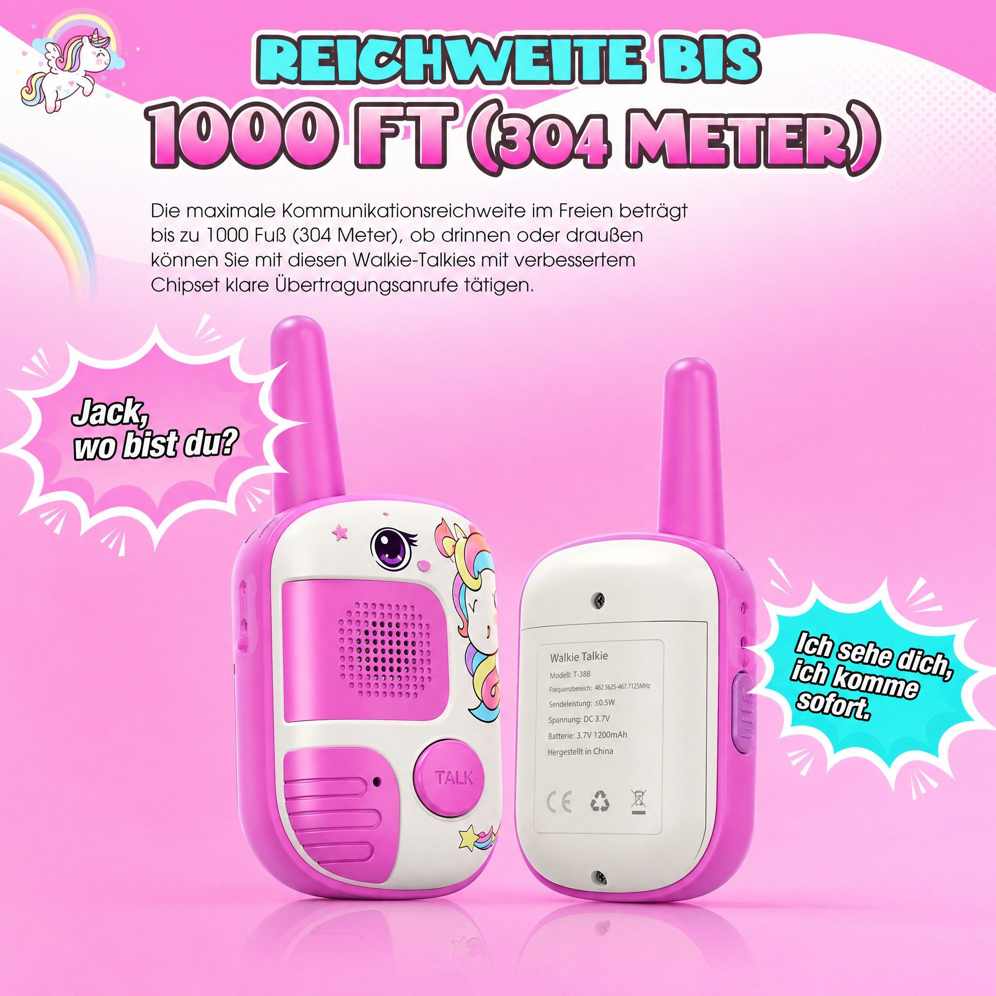 Wootoy Walkie Talkie Funkgeräte Kinder Walkie Talkie Spielzeug klare Sprachübertragung, (mit Reichweite von bis zu ca. 300 m, 2-St., Kompaktes ergonomisches Design mit praktischen Trageschlaufen), Robustes Gehäuse für den täglichen Einsatz im Innen- und Außenbereich