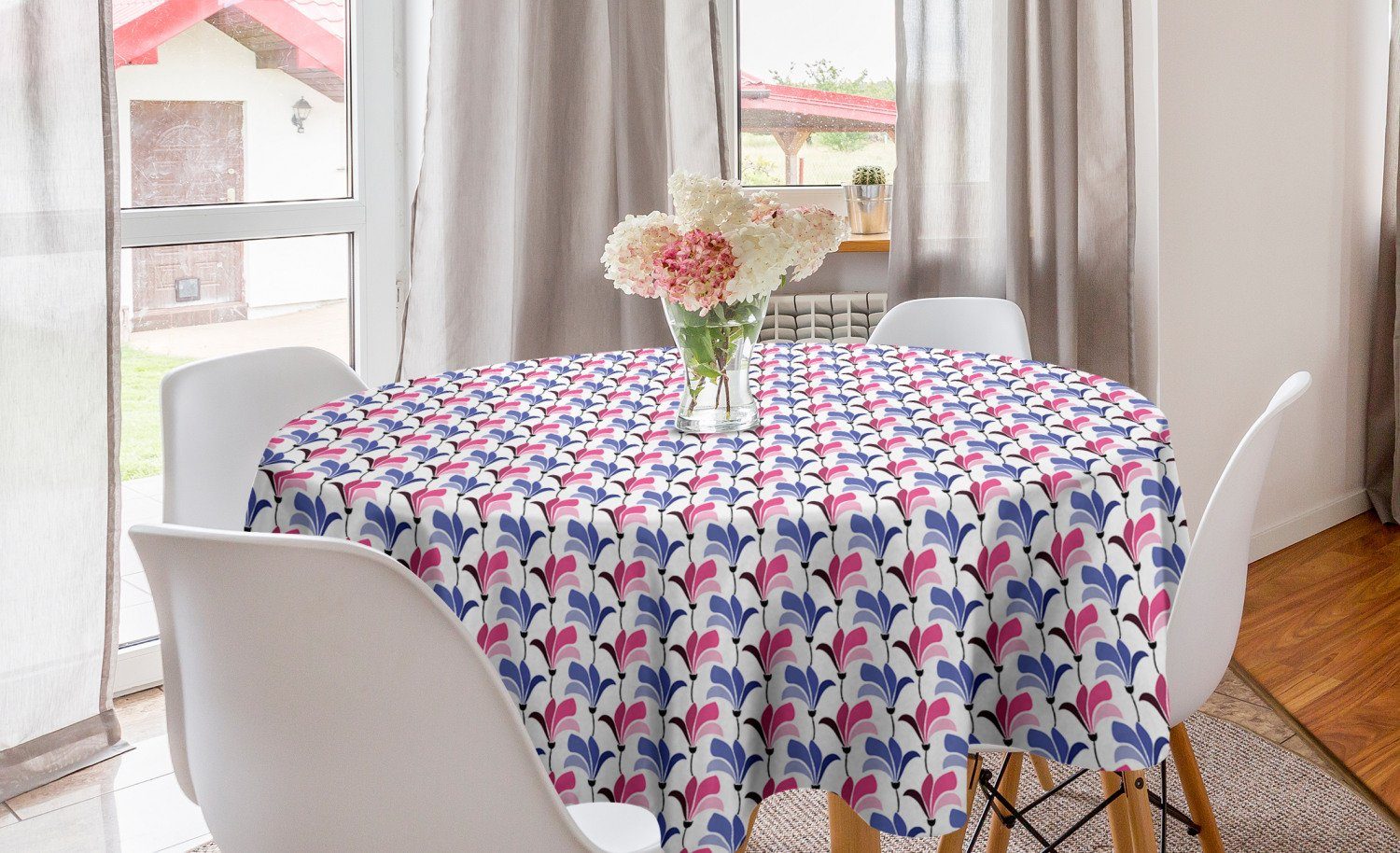 Abakuhaus Tischdecke Kreis Tischdecke Abdeckung für Esszimmer Küche Dekoration, Blumen Röschen in Romantische Töne
