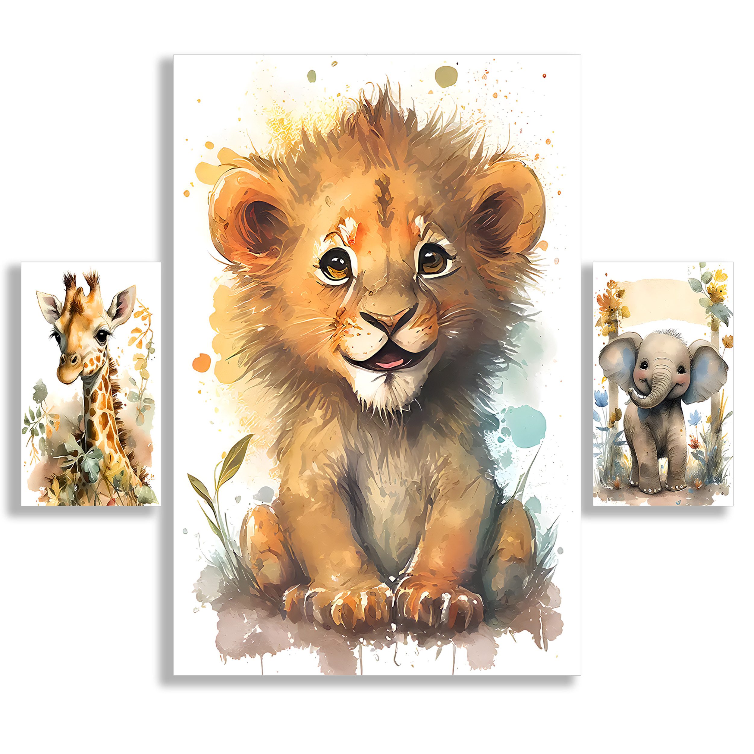 JUSTGOODMOOD Poster Safari Tiere Löwe Elefant Giraffe Dschungel Kinderzimmer, Löwe (1 St), verschiedene Größen verfügbar