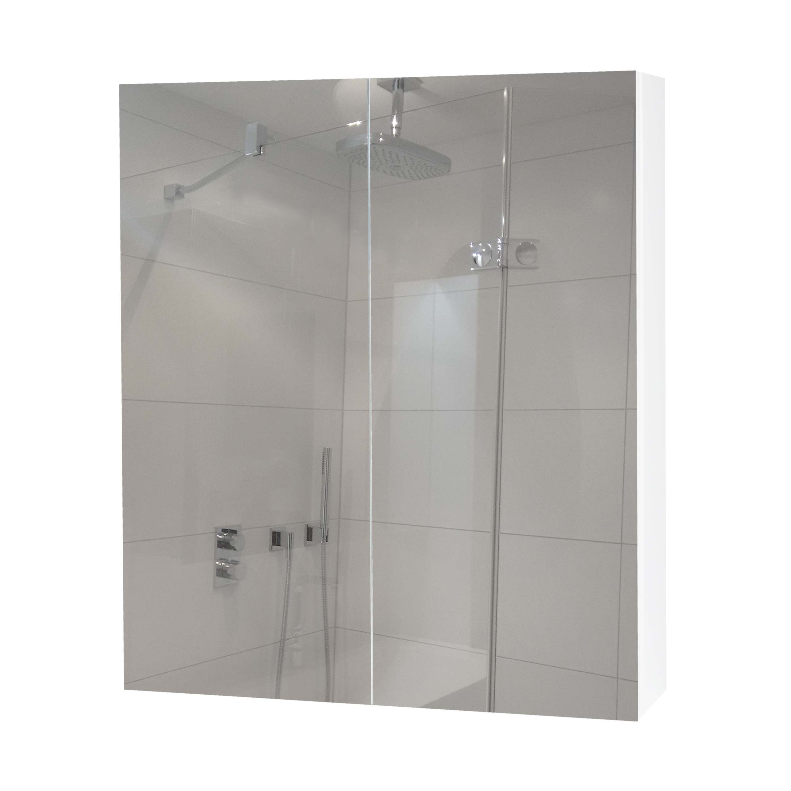 MCW Badezimmerspiegelschrank MCW-B19b-60 mit Ablageflächen, Hochglanz-Optik weiß | weiß