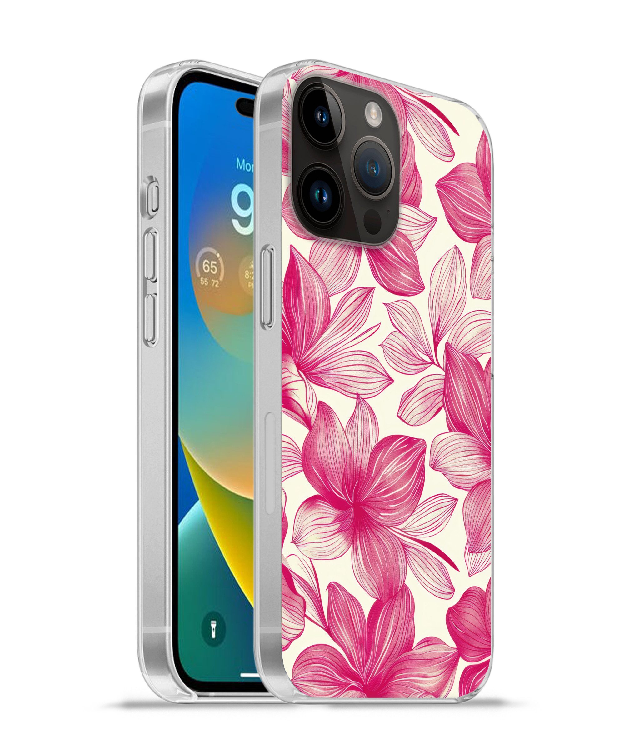 MuchoWow Handyhülle für Apple iPhone 14 Pro Max Blumen - Muster - Rosa - Weiß, Smartphone-Bumper, Print, Handy Schutzhülle Dünn