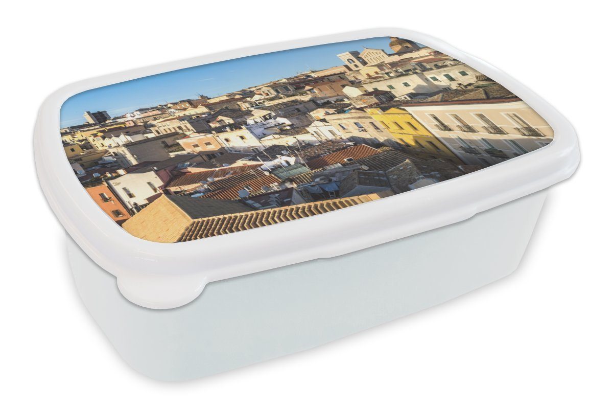 MuchoWow Lunchbox Der Blick auf Cagliari vom Elefantenturm, Kunststoff, (2-tlg), Brotbox für Kinder und Erwachsene, Brotdose, für Jungs und Mädchen weiß