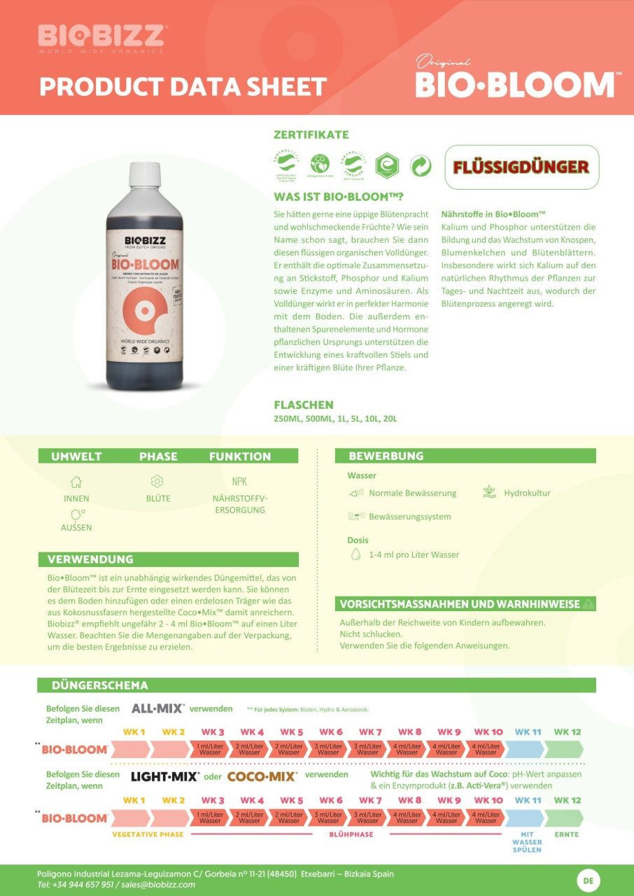 Biobizz Pflanzendünger BioBizz Grow Dünger Bio-Bloom günstig online kaufen