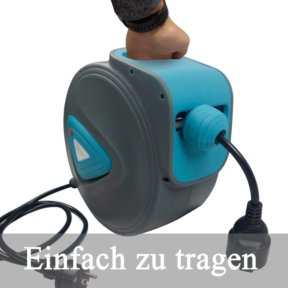 UISEBRT Kabelaufroller mit Drehbar, Grau+Blau Kabeltrommel, 180° 20m Elektrokabel