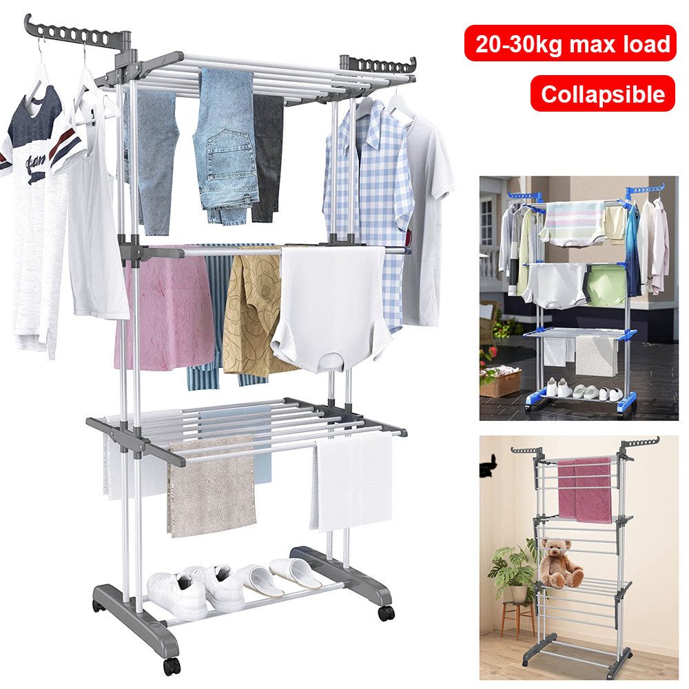 FANNOU Wäscheständer Turm mit 2 Drehbare Flügeln Verstellbarer Hoch 172cm, Platzsparend Clothes Drying Rack mit Rädern für Wohnung, Balkon – Bild 5 von 5