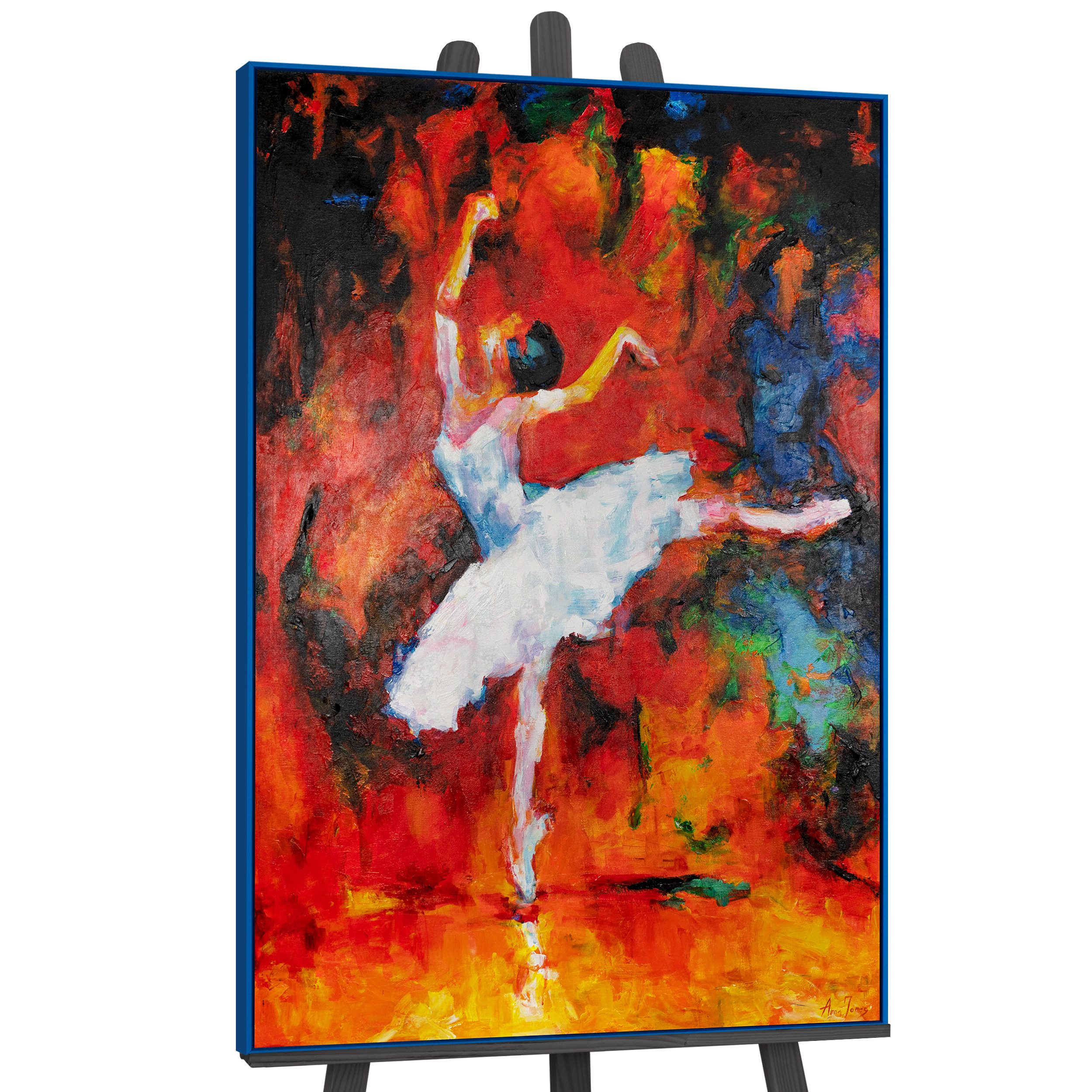 YS-Art Gemälde Magisches Ballett, Menschen, Ballerina Leinwandbild, Tänzerin, weißes Kleid gerahmt