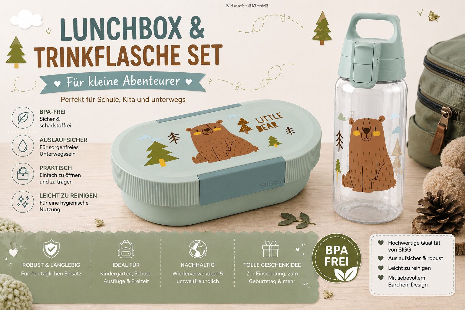 Sigg Lunchbox SIGG Brotdose Lumo + Trinkflasche Viva One - Schule & Kindergarten, (Auslaufsichere Trinkflasche und robuste Lunchbox – langlebig), ideal für Pausenbrot, Obst und Snacks in Schule