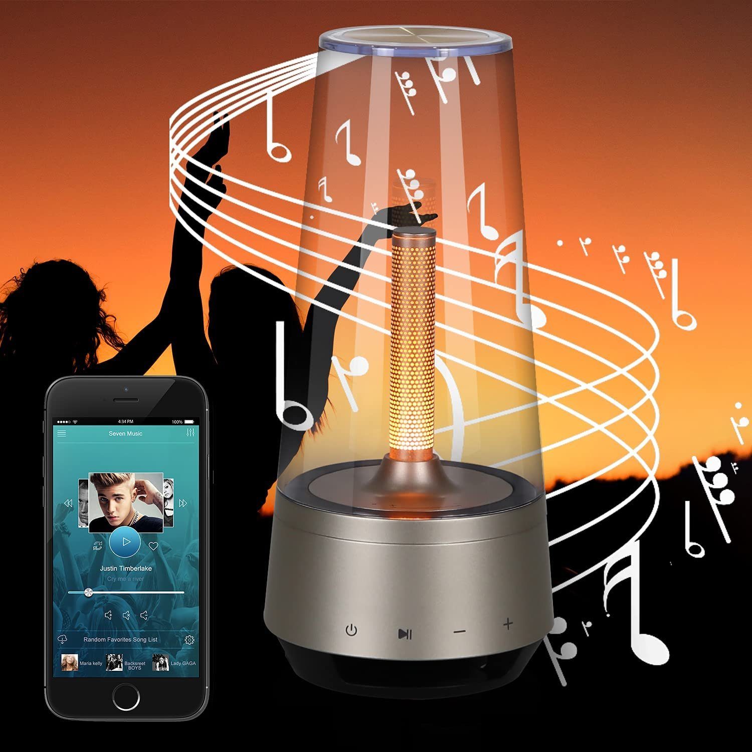 Kerzenlicht, fest aufladbar Bluetooth für mit Restaurants integriert, Nachttischlampe Bars Tischlampe Warmweiß, Akku USB Dimmbar Lautsprecher, Tischleuchte Schlafzimmern Nettlife LED