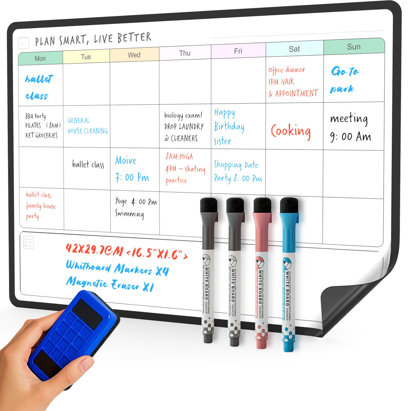 Comfy Mate Magnettafel Whiteboard Magnetisch A3 Monatsplaner für Kühlschrank, mit Stiften & Radierer