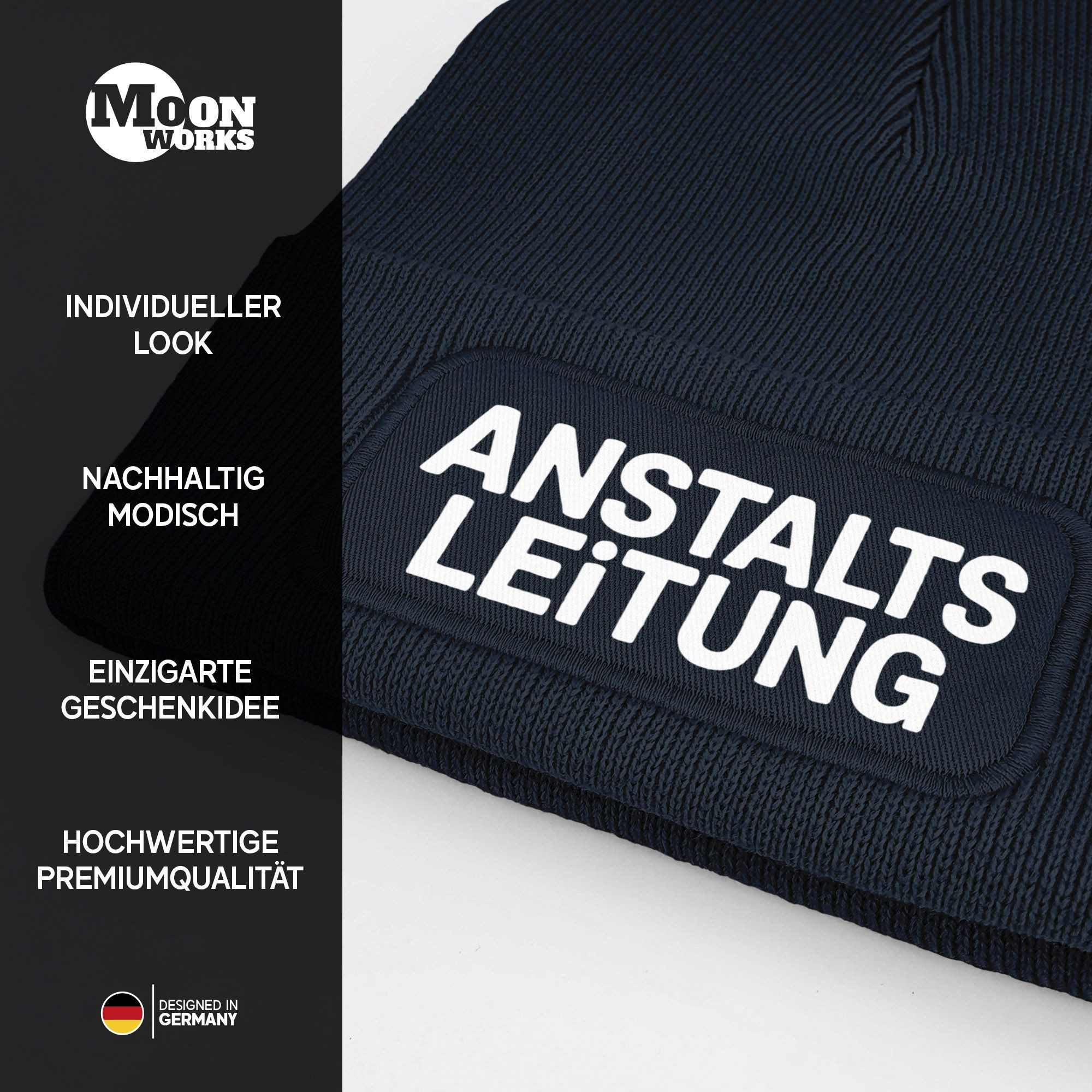 MoonWorks Strickmütze Damen Beanie Patch Bedruckt Lustig Anstaltsleitung Strickmütze mit