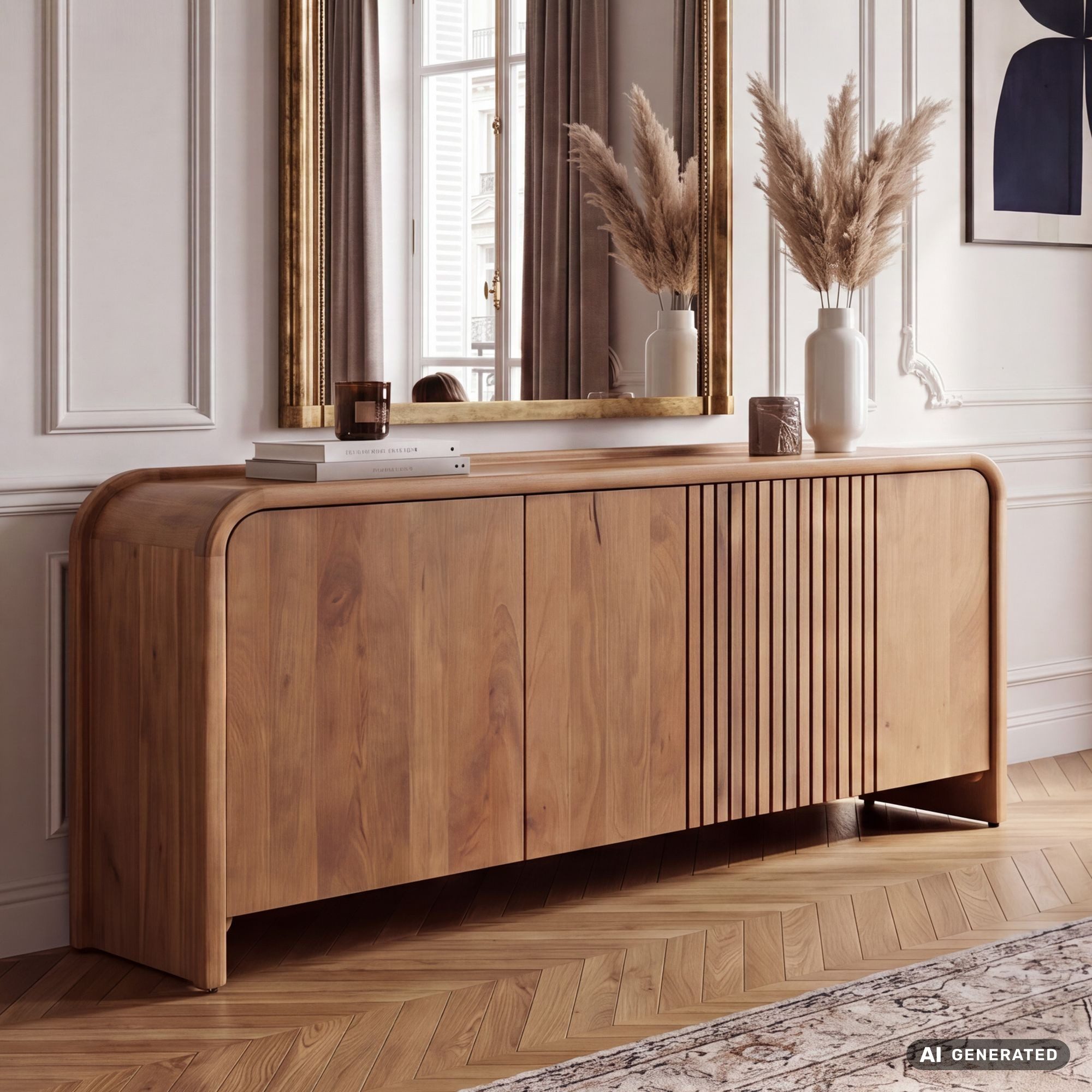 FINEBUY Sideboard FB119747 Anrichte 160cm Wohnzimmer Schrank Esszimmer Groß Modern (Massives Sideboard aus Mangoholz mit 3 Türen), Braune Holzkommode mit 6 Fächern Handmade