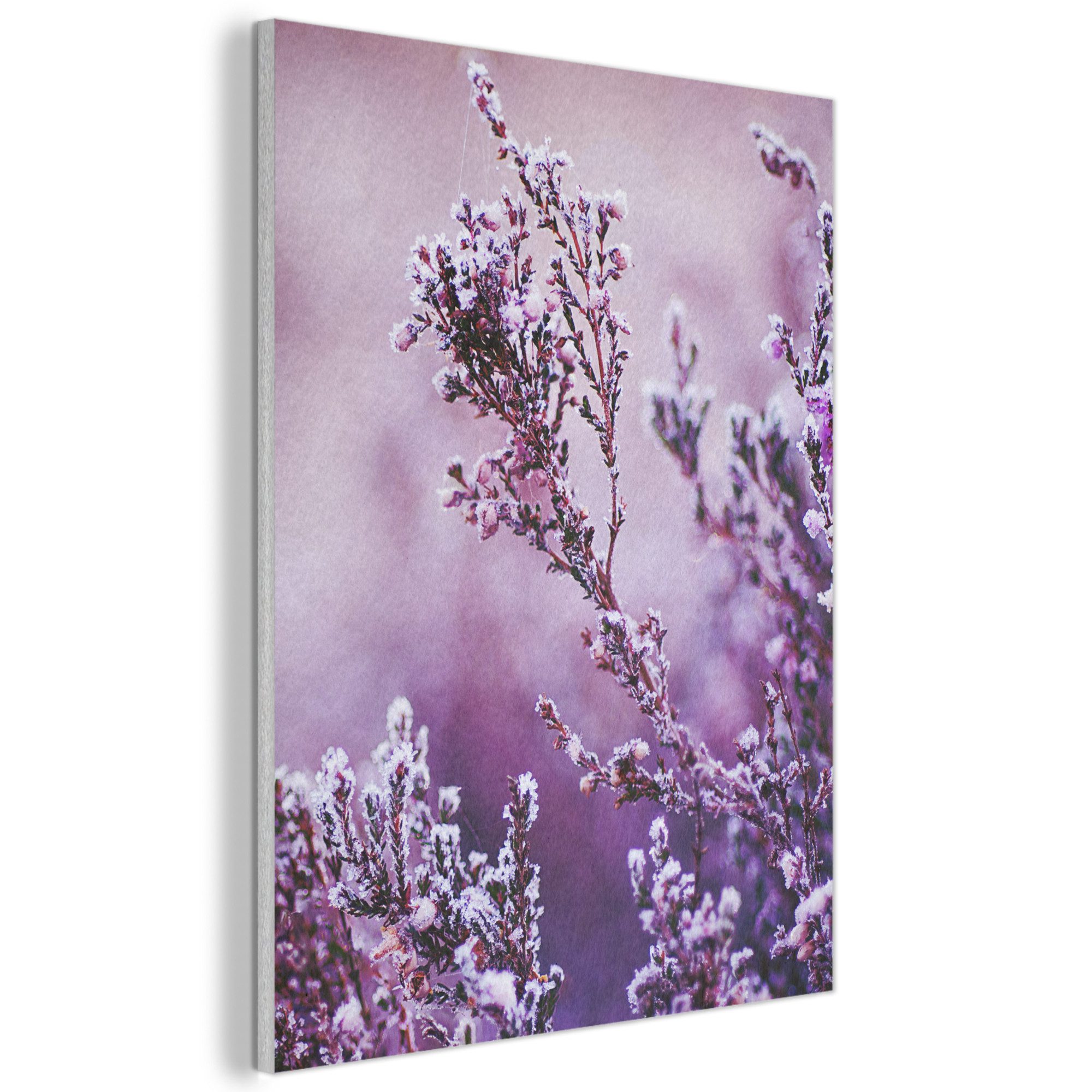 MuchoWow Gemälde Lavendel - Winter - Blumen - Lila, Fotodruck (1 St), Akustikpaneele, Wandpaneele, Schalldämmung, Akustikbilder 30x40 cm