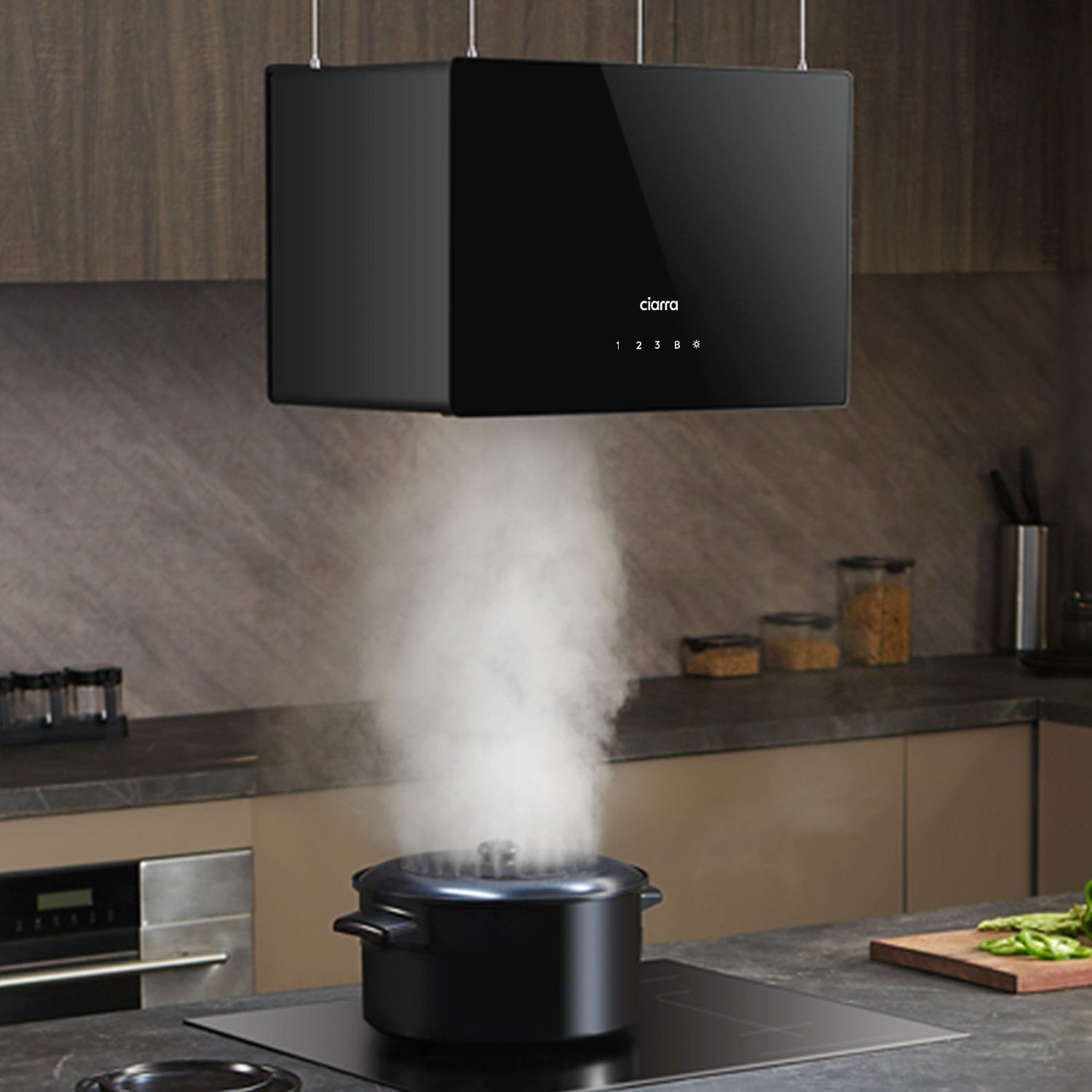 CIARRA Inselhaube 48 cm A+++ 700 m³/h hohe Saugleistung WIFI-APP Touch Control CBCB4850 48 cm A+++ 700 m³/h hohe Saugleistung WIFI-APP Touch Control CBCB4850, Leise Dunstabzugshaube freihängend Umluft Inkl. BOOST 4 Stufen mit LED