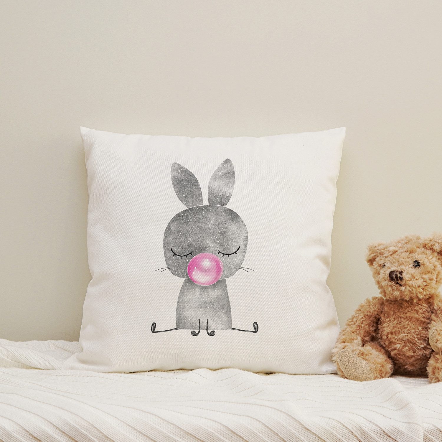 Dekokissen Hase mit Kaugummi