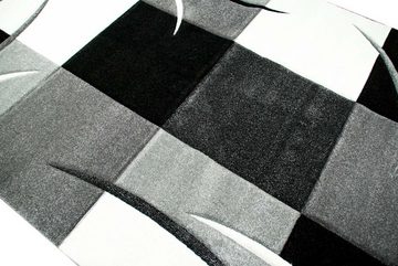 Teppich Designer Teppich Moderner Teppich Wohnzimmer Teppich Kurzflor Teppich mit Konturenschnitt Karo Muster Grau Weiss Schwarz, Teppich-Traum, rechteckig, Höhe: 13 mm