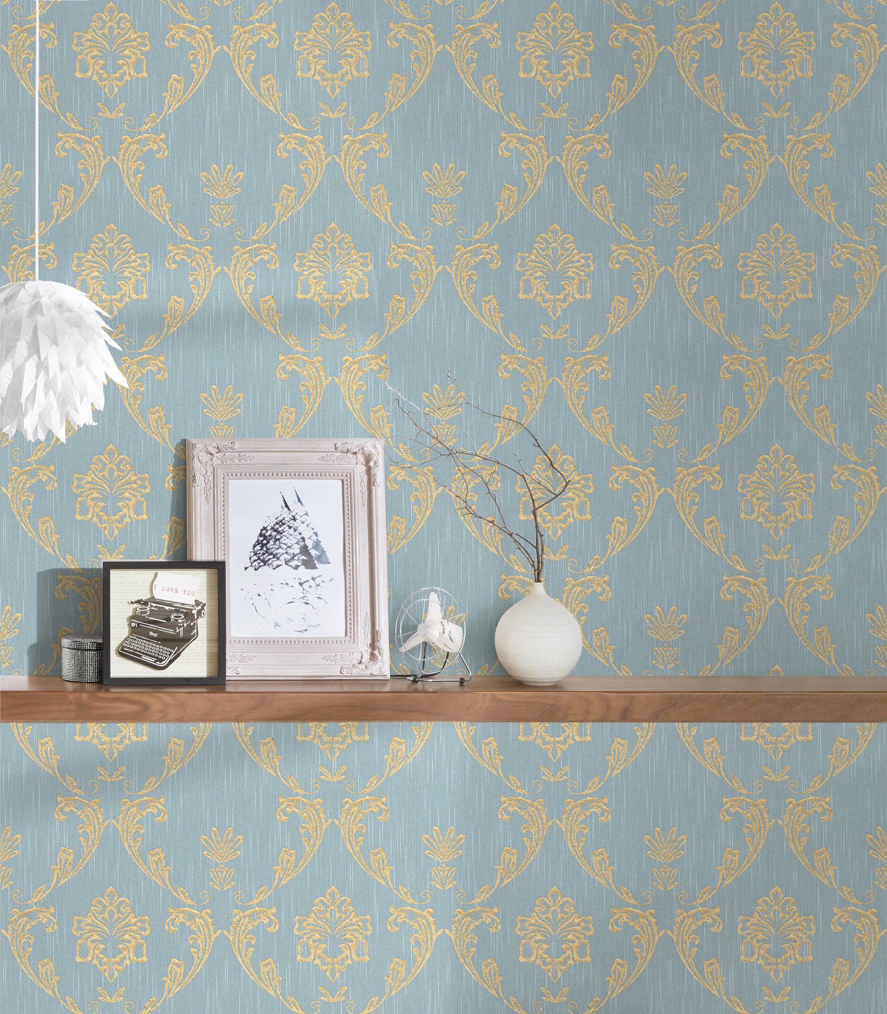 A.S. Création Architects Barock, Textiltapete gold/blau/grün Metallic matt, Barock Tapete Silk, Ornament samtig, Paper glänzend