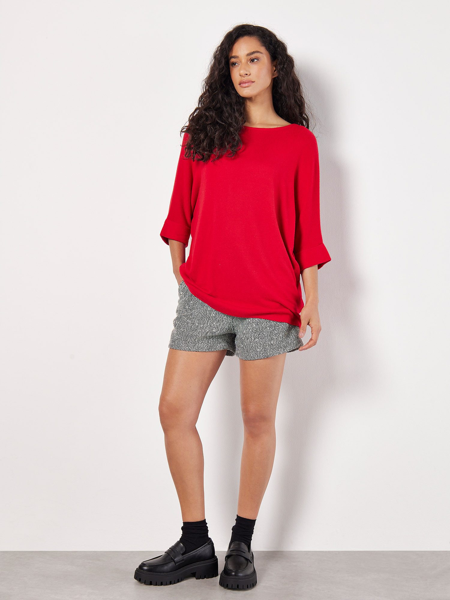 Apricot Rundhalsshirt Longshirt (1-tlg) mit Fledermausärmeln günstig online kaufen