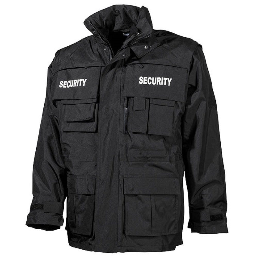 MFH Funktionsjacke Jacke, Security, schwarz, wasserdicht, antistatisch Patches